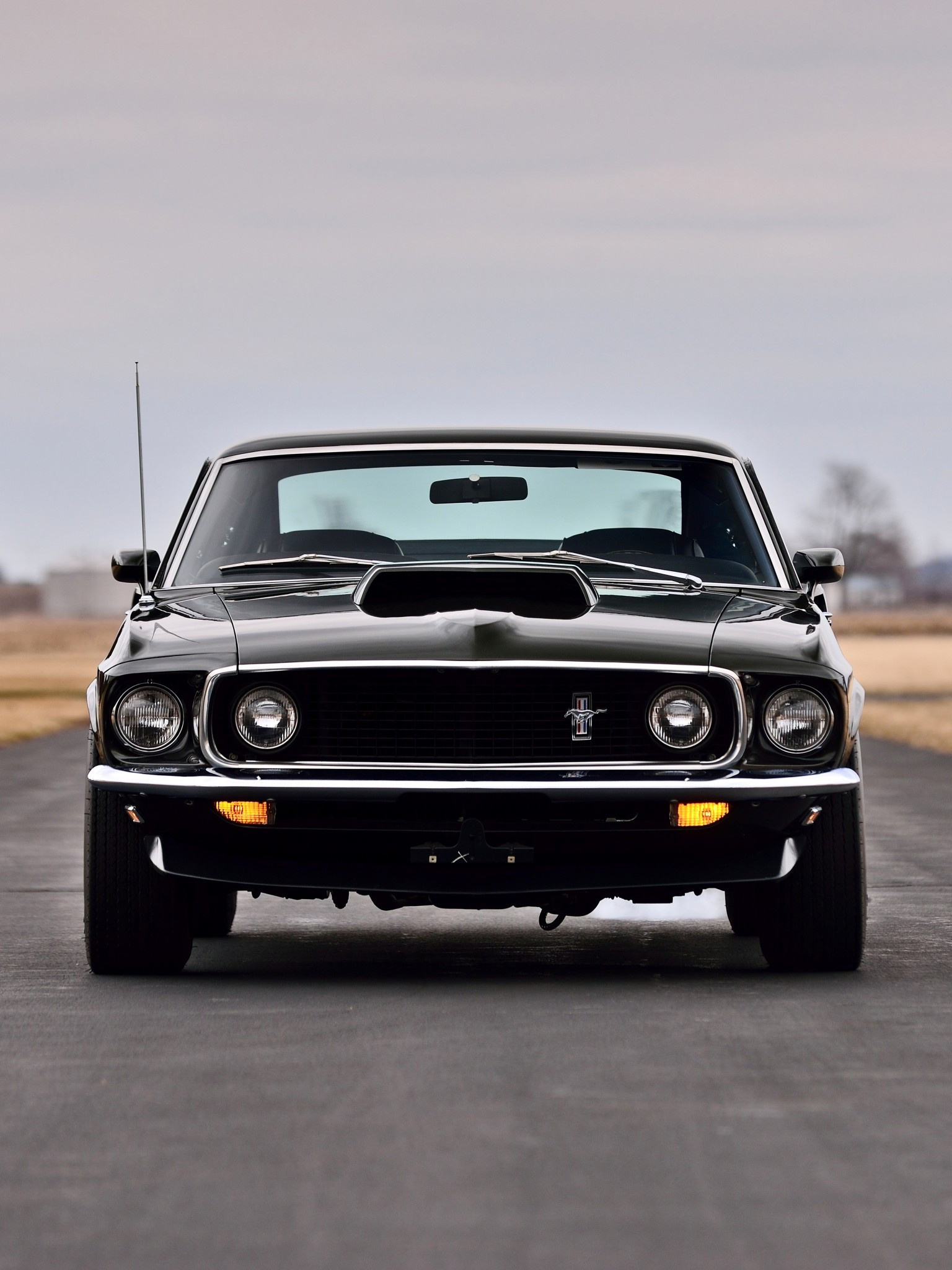 Ford Mustang 1969, Black muscle car, Front view, Timeless beauty, 1540x2050 HD Phone