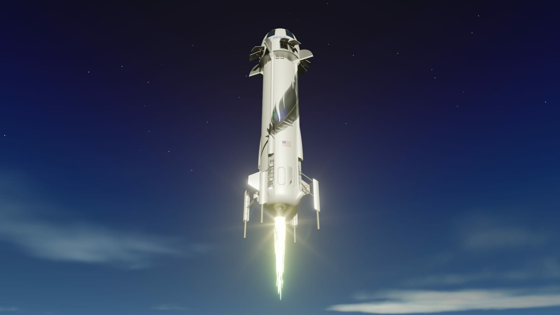 Blue Origin: New Shepard, A fully reusable suborbital launch vehicle developed for space tourism. 1920x1080 Full HD Background.