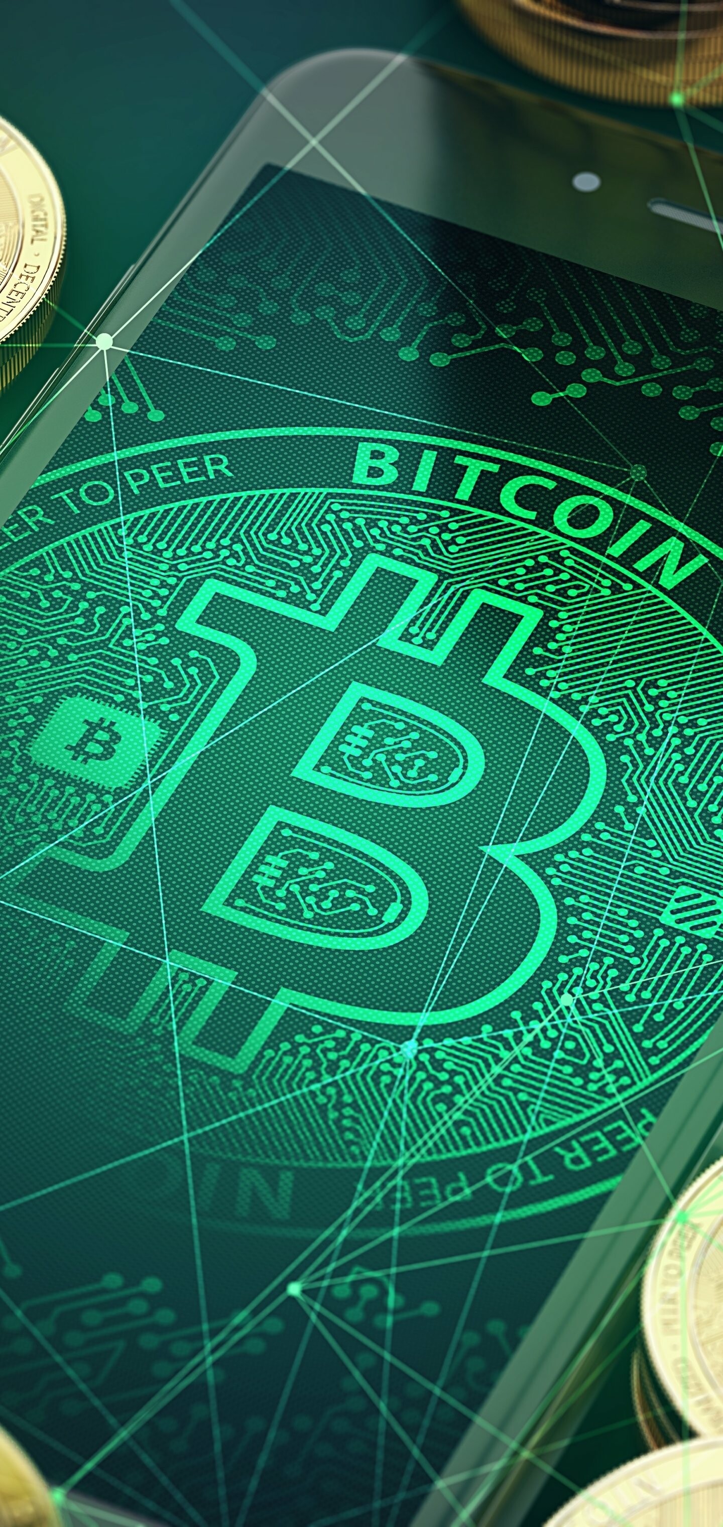 Bitcoin: Technology, Blockchain, Coin. 1440x3040 HD Background.