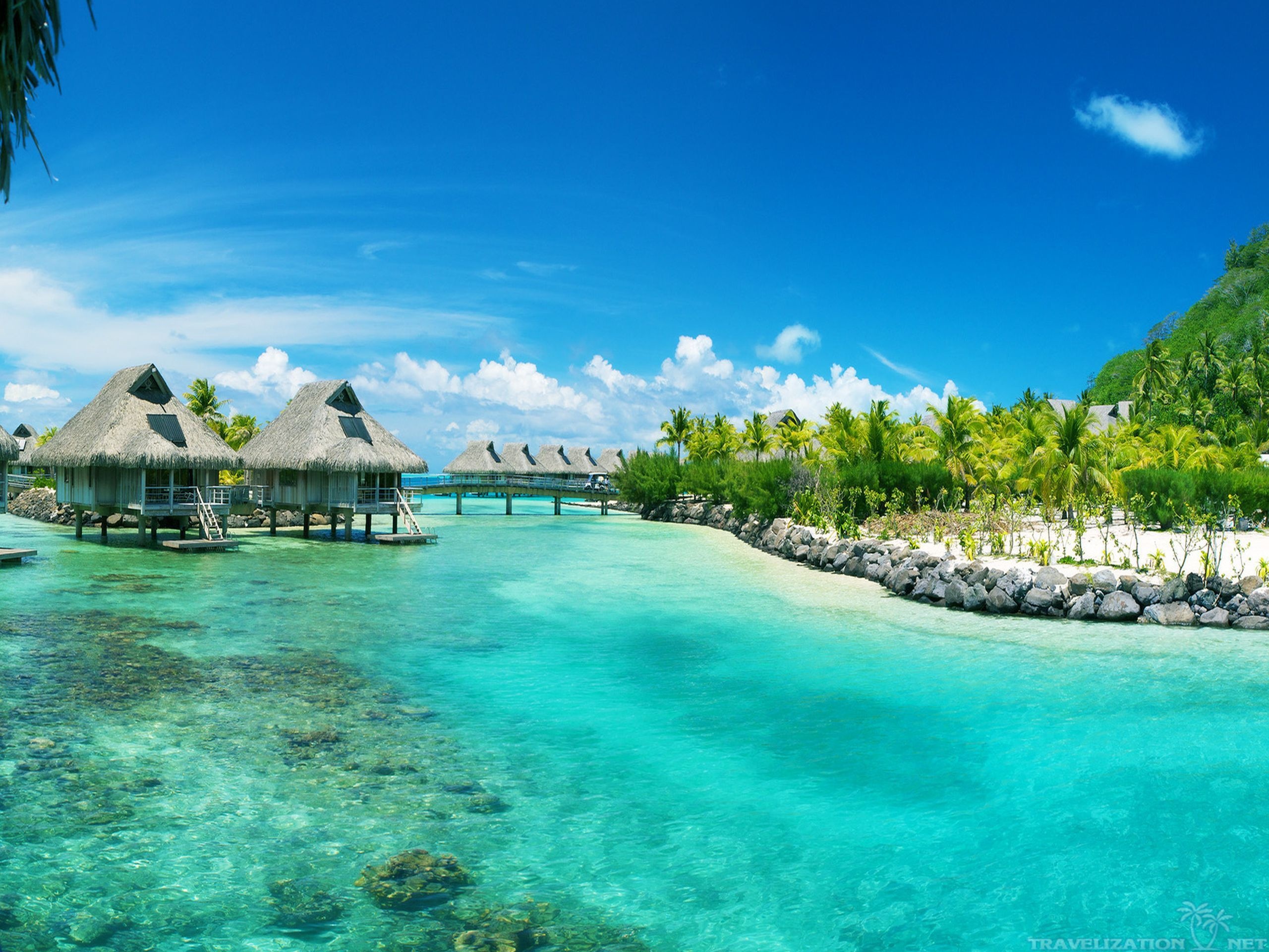 Bora Bora: One of the tourist centers of French Polynesia, Tropical islands for beach vacation. 2560x1920 HD Background.