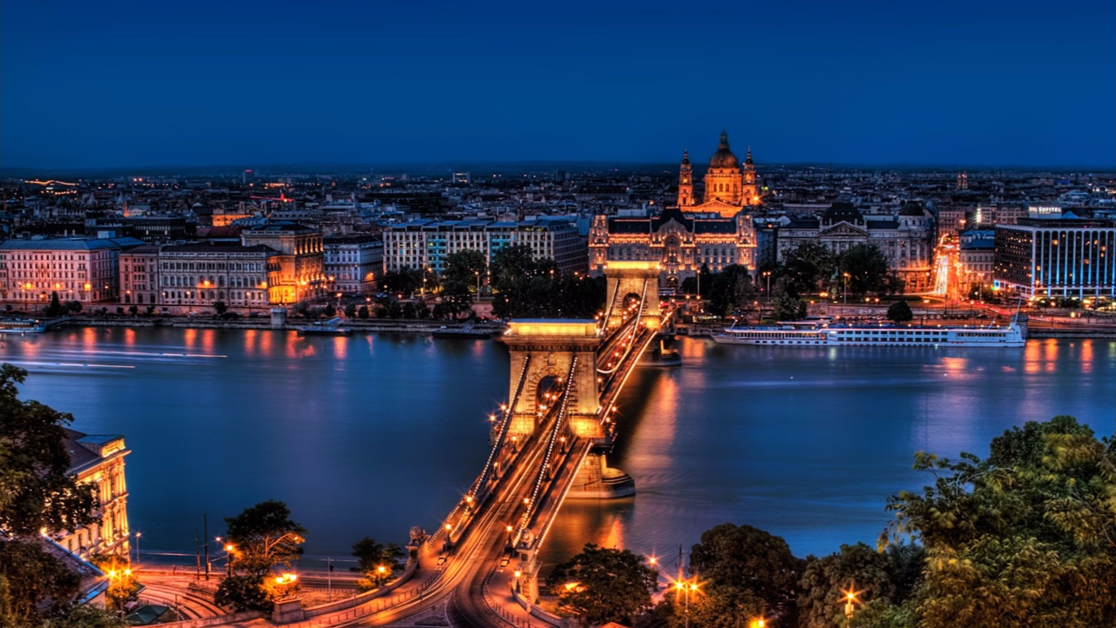 Budapest: The Danube River, City center, Notable monuments of classical architecture. 3840x2160 4K Wallpaper.