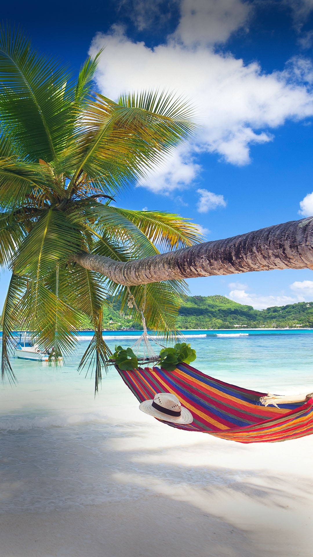 Tropical paradise beach, Palm trees, Hammock, Windows 10 spotlight, 1080x1920 Full HD Phone