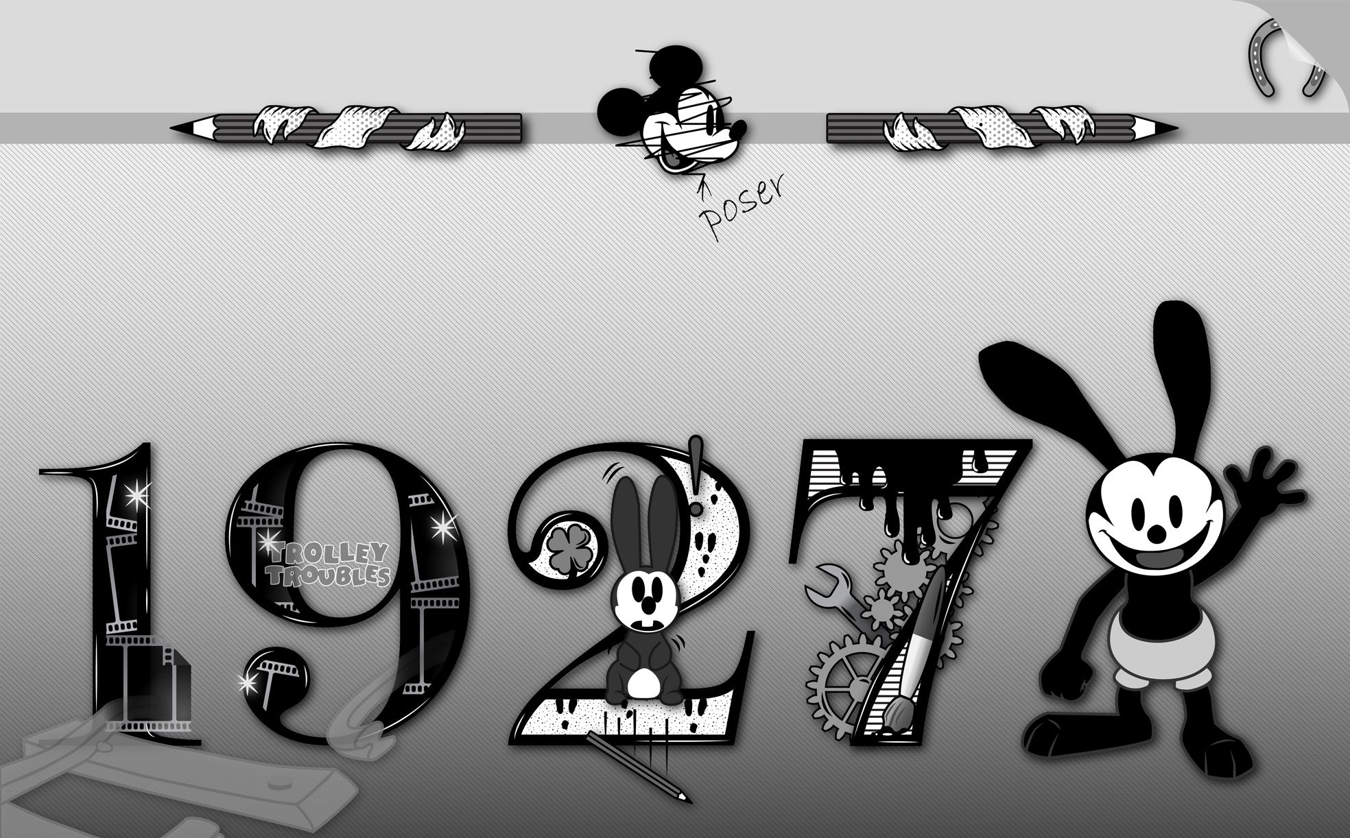 Oswald, Mickey Mouse drawings, Lucky Rabbit, 1970x1230 HD Desktop