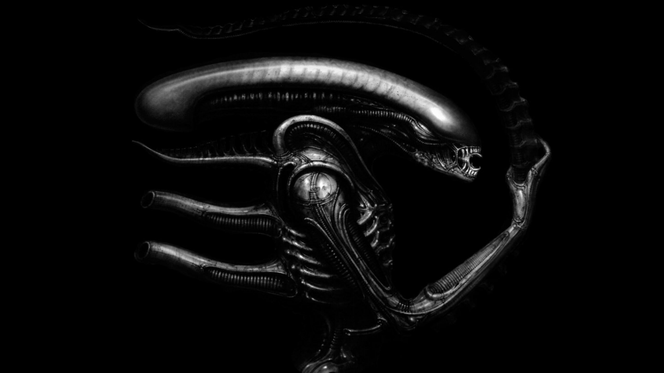 H.R. Giger: Sci-Fi Artwork, Evil Alien Creature, Xenomorph. 2560x1440 HD Wallpaper.
