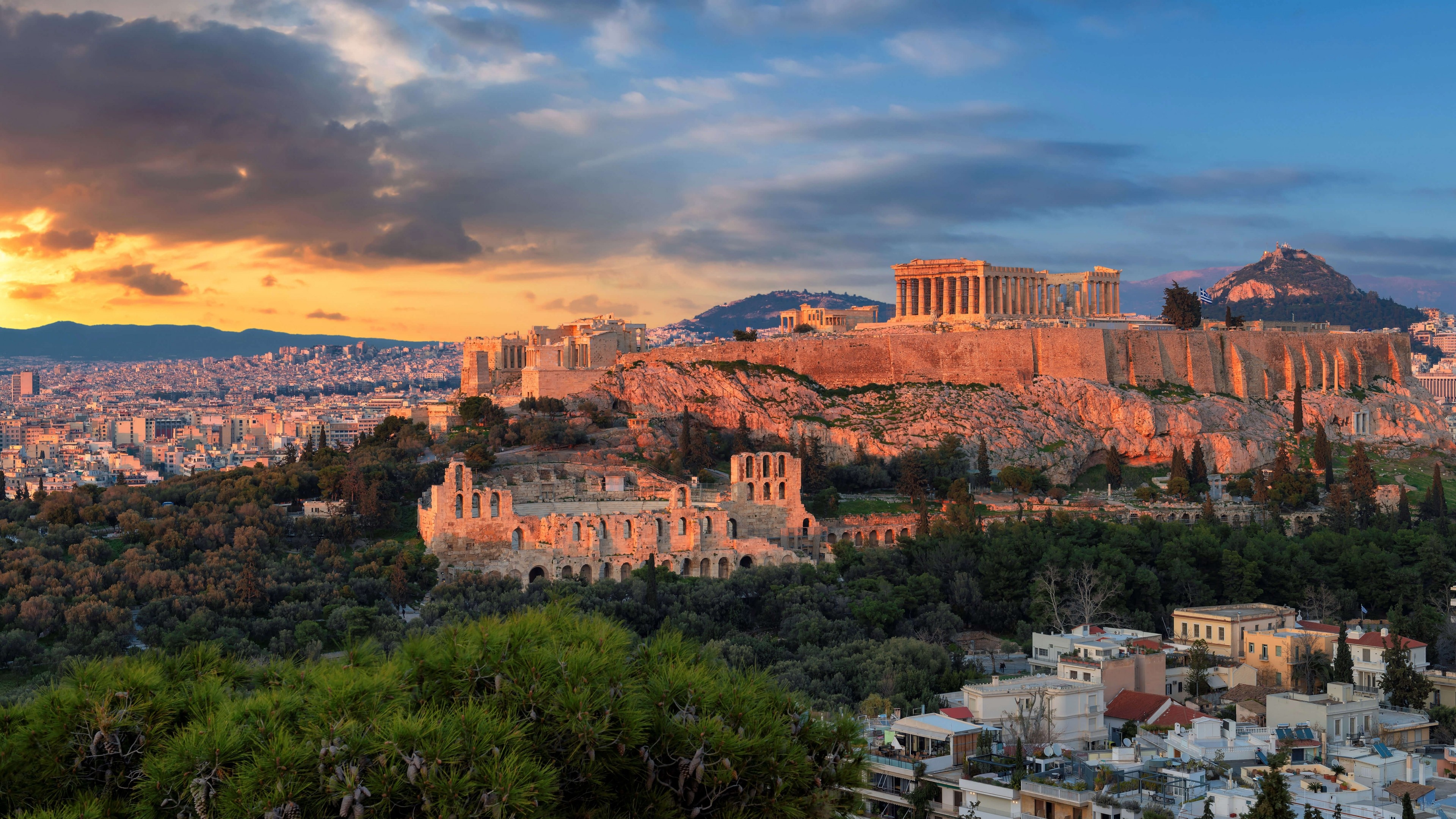 Acropolis wallpaper, Athens skyline, Greek clouds, Travel scenery, 3840x2160 4K Desktop