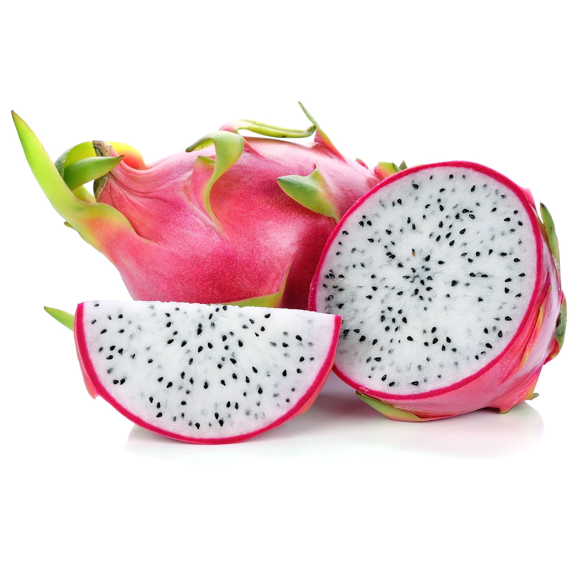 Dragon Fruit: Prized for its bold, colorful appearance and delicately sweet flavor. 2050x2050 HD Background.