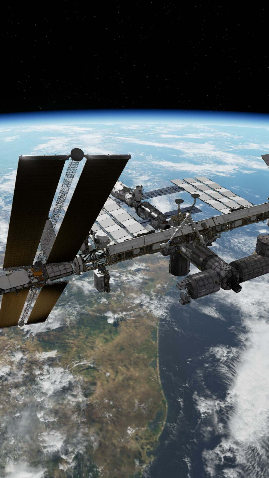 Space Station: ISS, the largest modular artificial satellite in low Earth orbit. 1080x1920 Full HD Wallpaper.