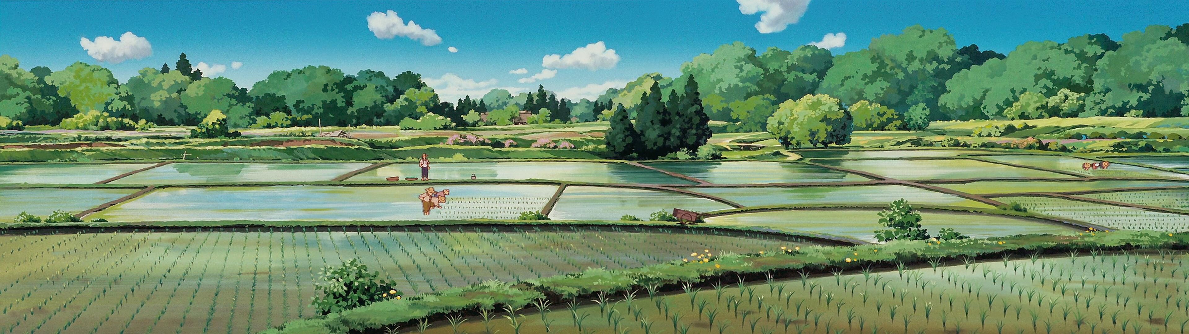 Studio Ghibli: Isao Takahata directed "Grave of the Fireflies" and "The Tale of Princess Kaguya". 3840x1080 Dual Screen Background.