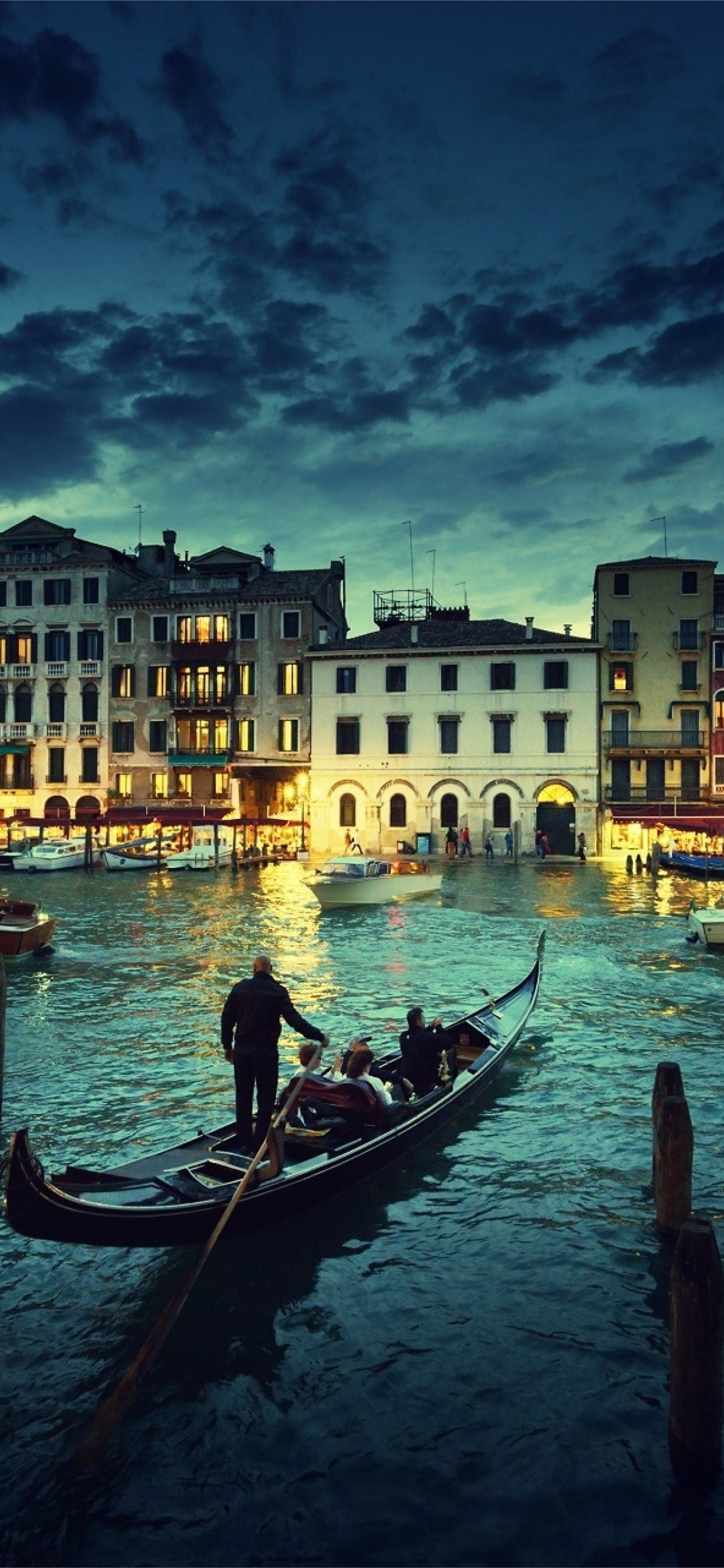 Gondola: Venice night, One of the symbols of Venice, Watercraft. 1250x2690 HD Background.