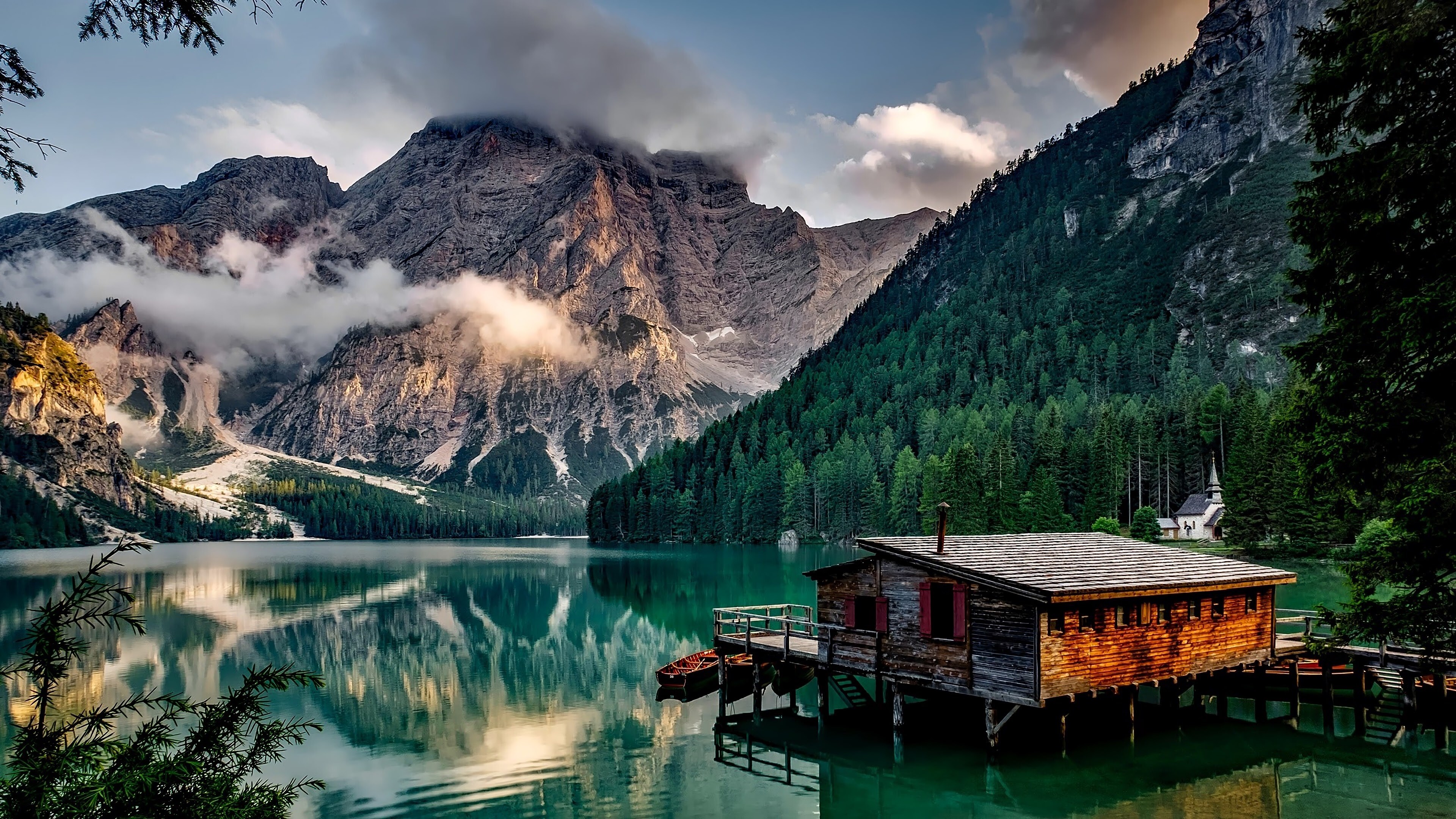 Lake: Mountains, Nature, The Pragser Wildsee, Non-urban area. 3840x2160 4K Wallpaper.