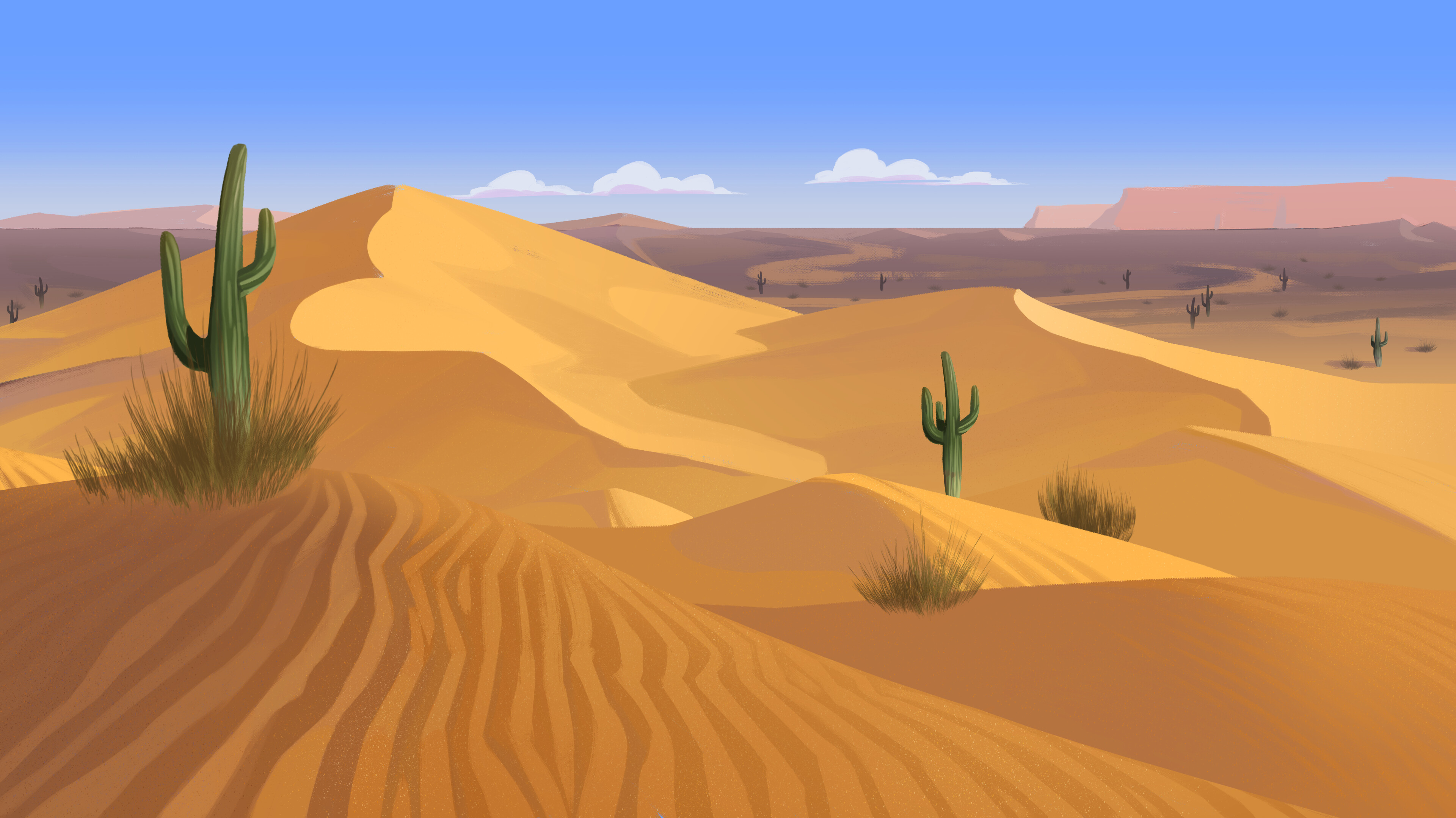 Desert: Illustration, Sand, Natural environment, Artwork. 3840x2160 4K Background.