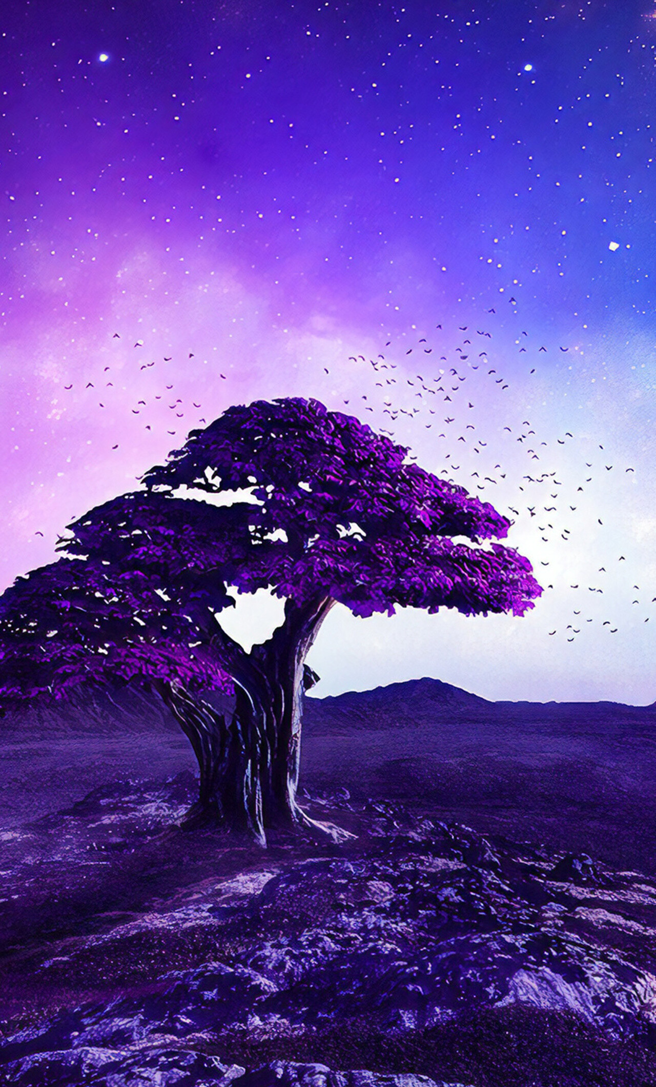 Purple tree stories, HD wallpapers, Surreal landscapes, Mesmerizing backgrounds, 1280x2120 HD Phone