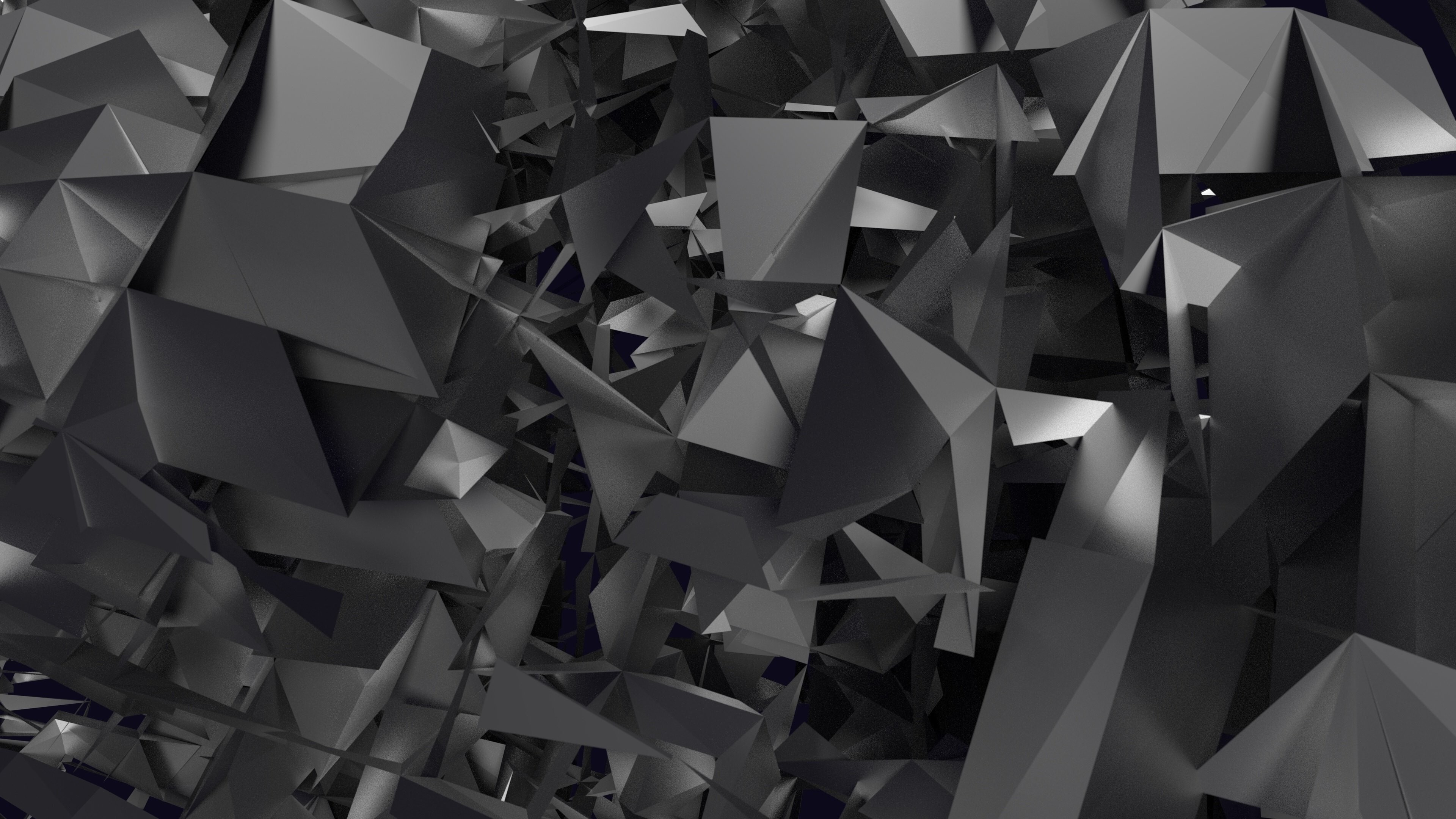 Geometric Abstract: Three-dimensional space, Pyramids, Grey, Triangular. 3840x2160 4K Background.