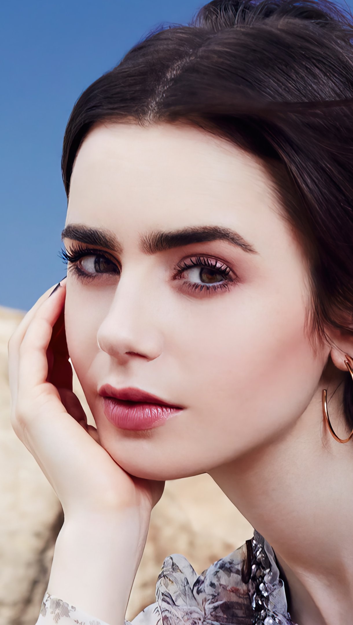 Lily Collins, Face Wallpaper, Ultra HD, 1220x2160 HD Phone