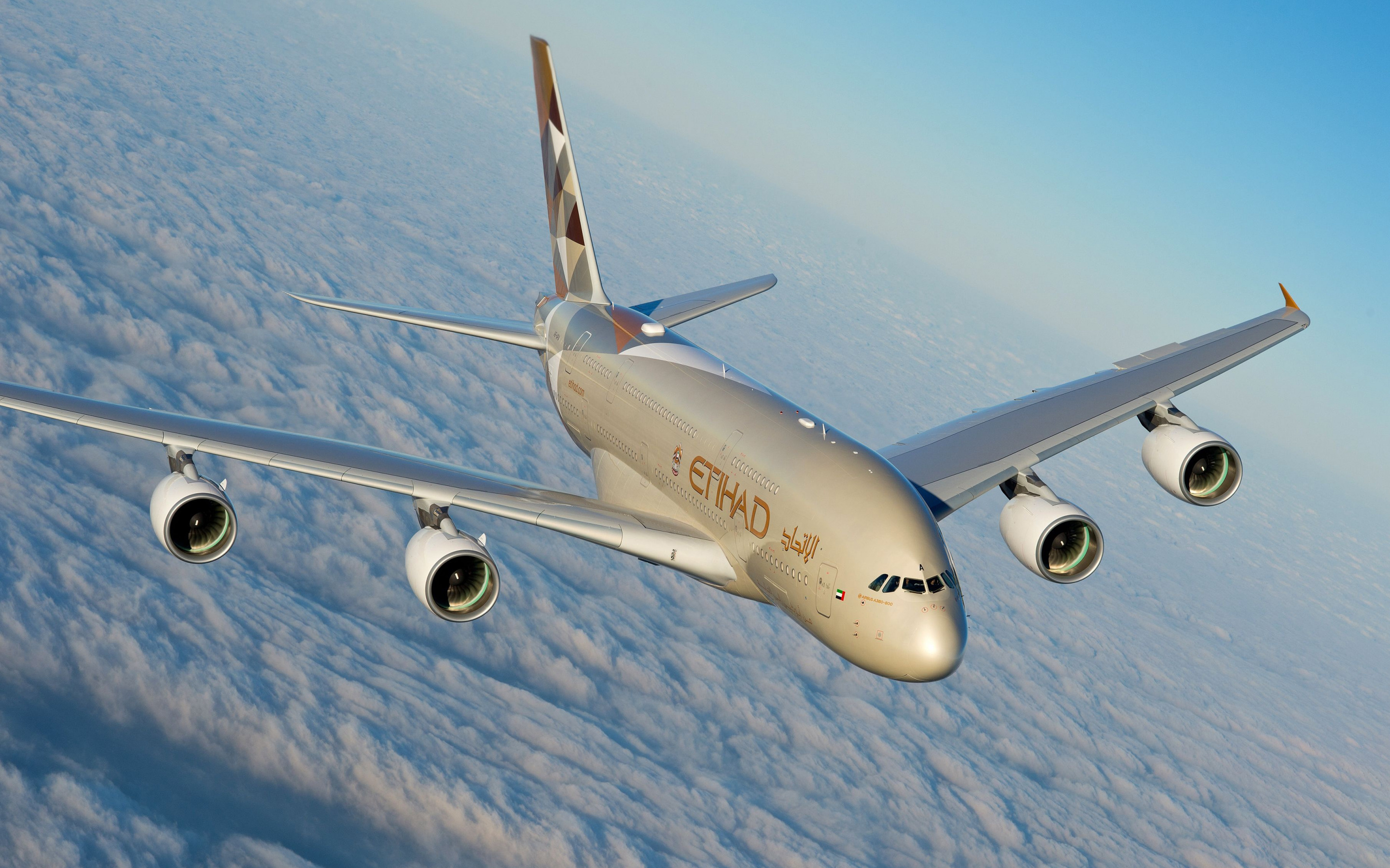 Airbus A380, Mesmerizing wallpapers, Etihad Airways fleet, Exquisite designs, 2880x1800 HD Desktop