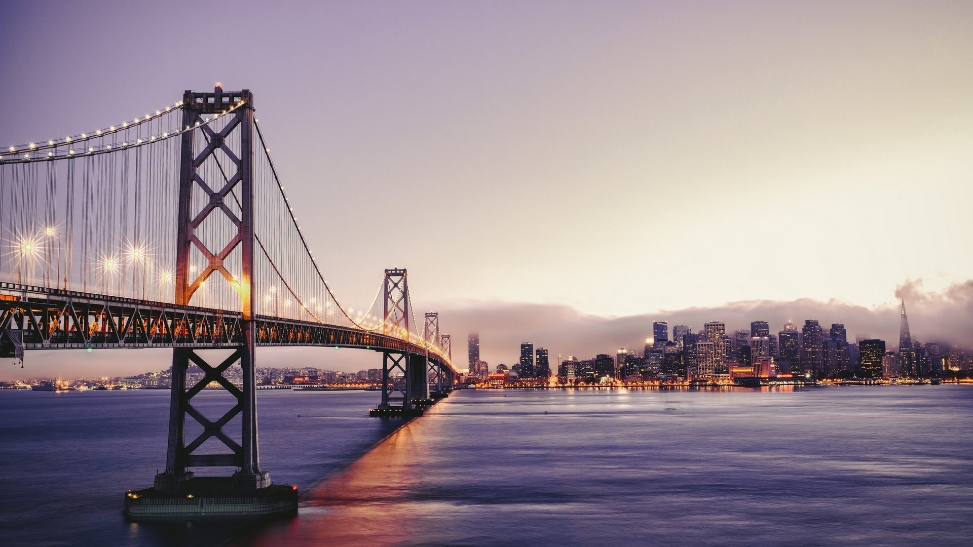 San Francisco: Bay Bridge, The Fog City, Cityscape. 1920x1080 Full HD Wallpaper.