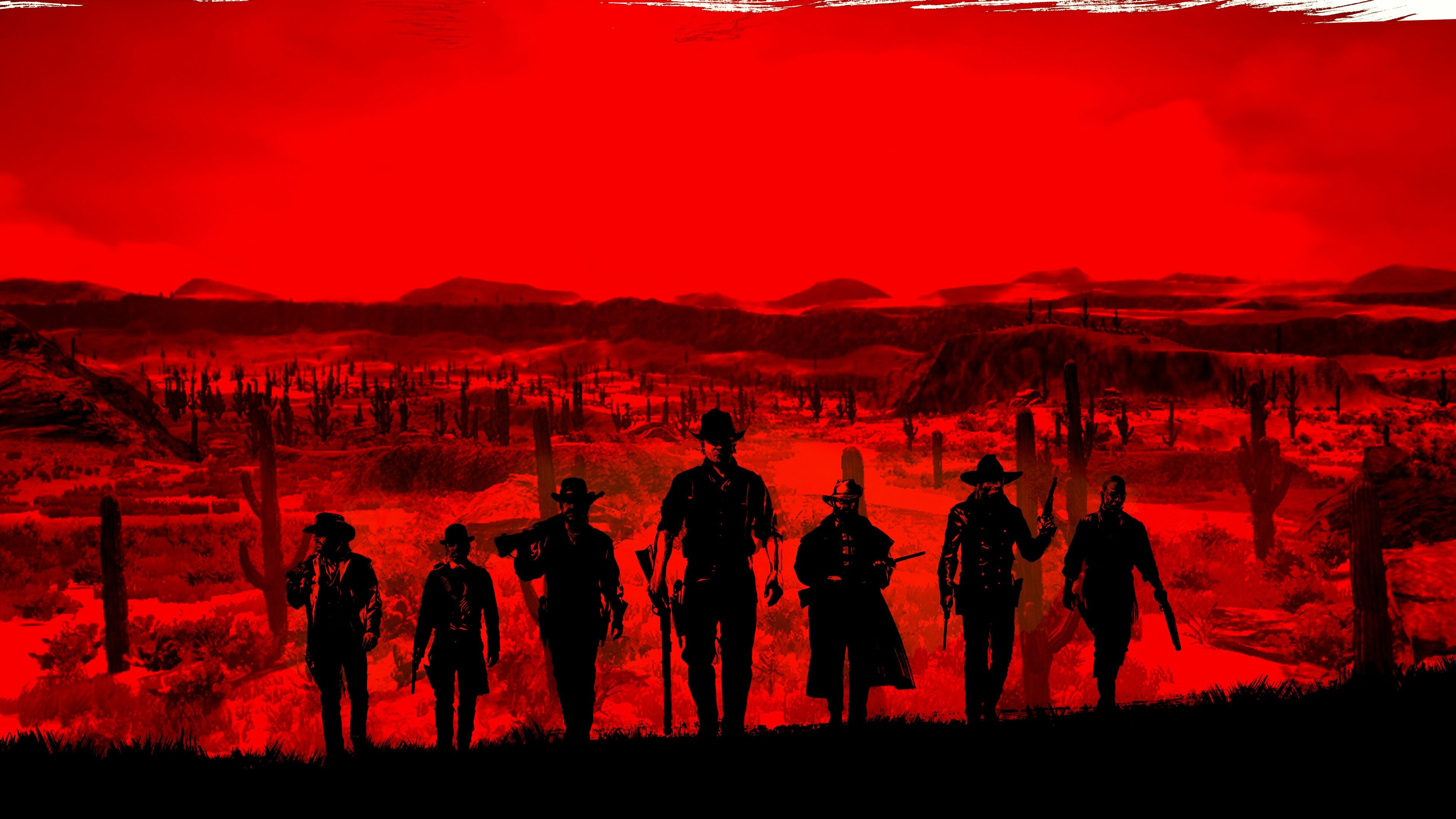 Red Dead Redemption: The Van der Linde Gang, Arthur Morgan, John Marston. 3840x2160 4K Background.