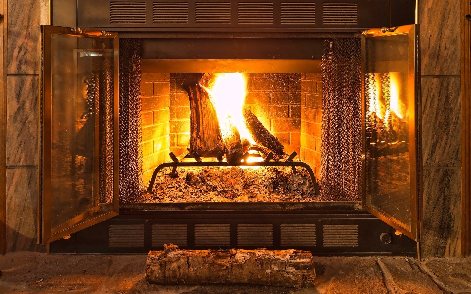 Fireplace: A structure designed to safely contain a fire, Lighting, Burning logs. 1920x1200 HD Wallpaper.