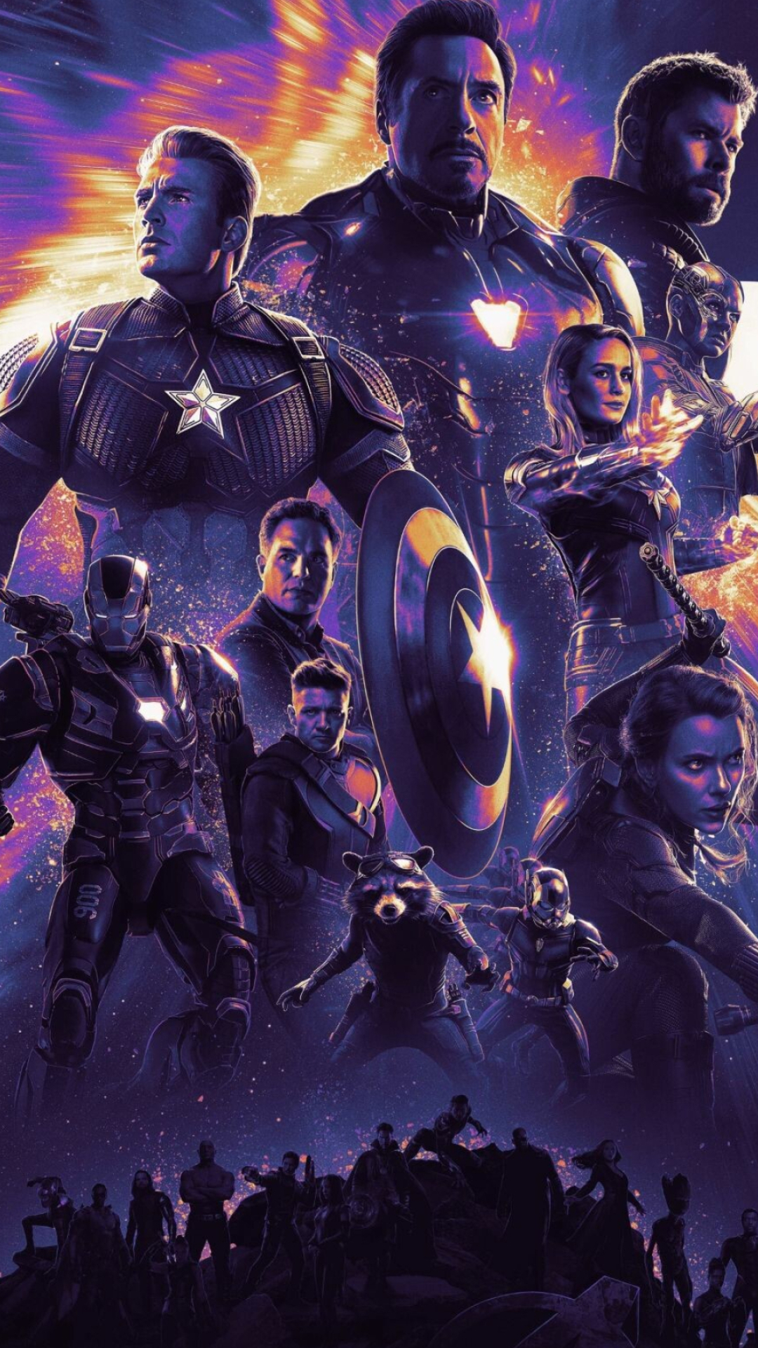 Avengers: “Endgame”, Some of the more iconic characters in the history of the MCU. 1080x1920 Full HD Background.