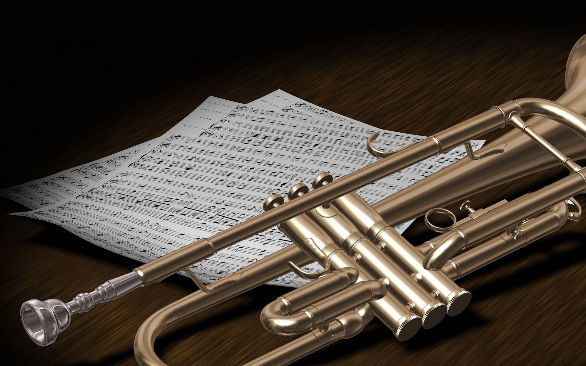 Trumpet: Music notes, The keys, The valves to change the pitch, Playing technique, Single, double and triple tonguing. 1920x1200 HD Background.