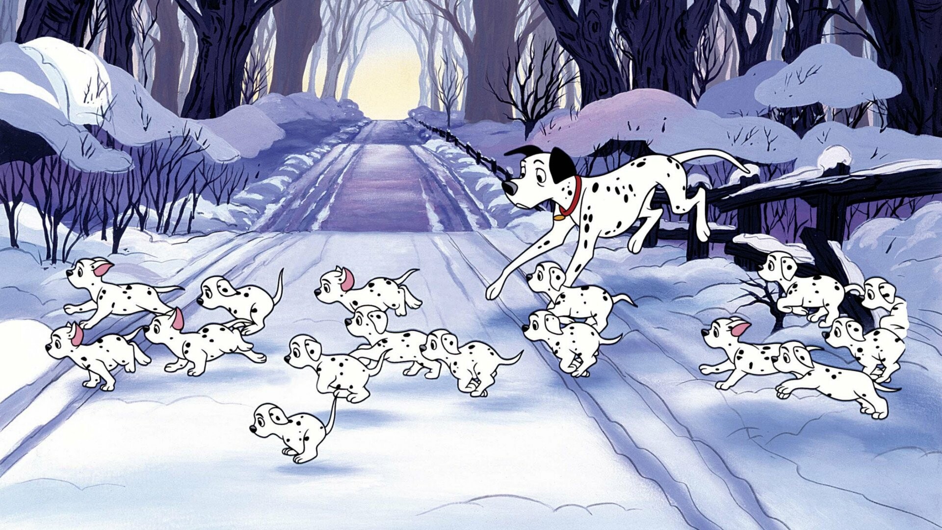 One Hundred and One Dalmatians: Lovable cartoon classic with cute dogs and a mean villain. 1920x1080 Full HD Background.