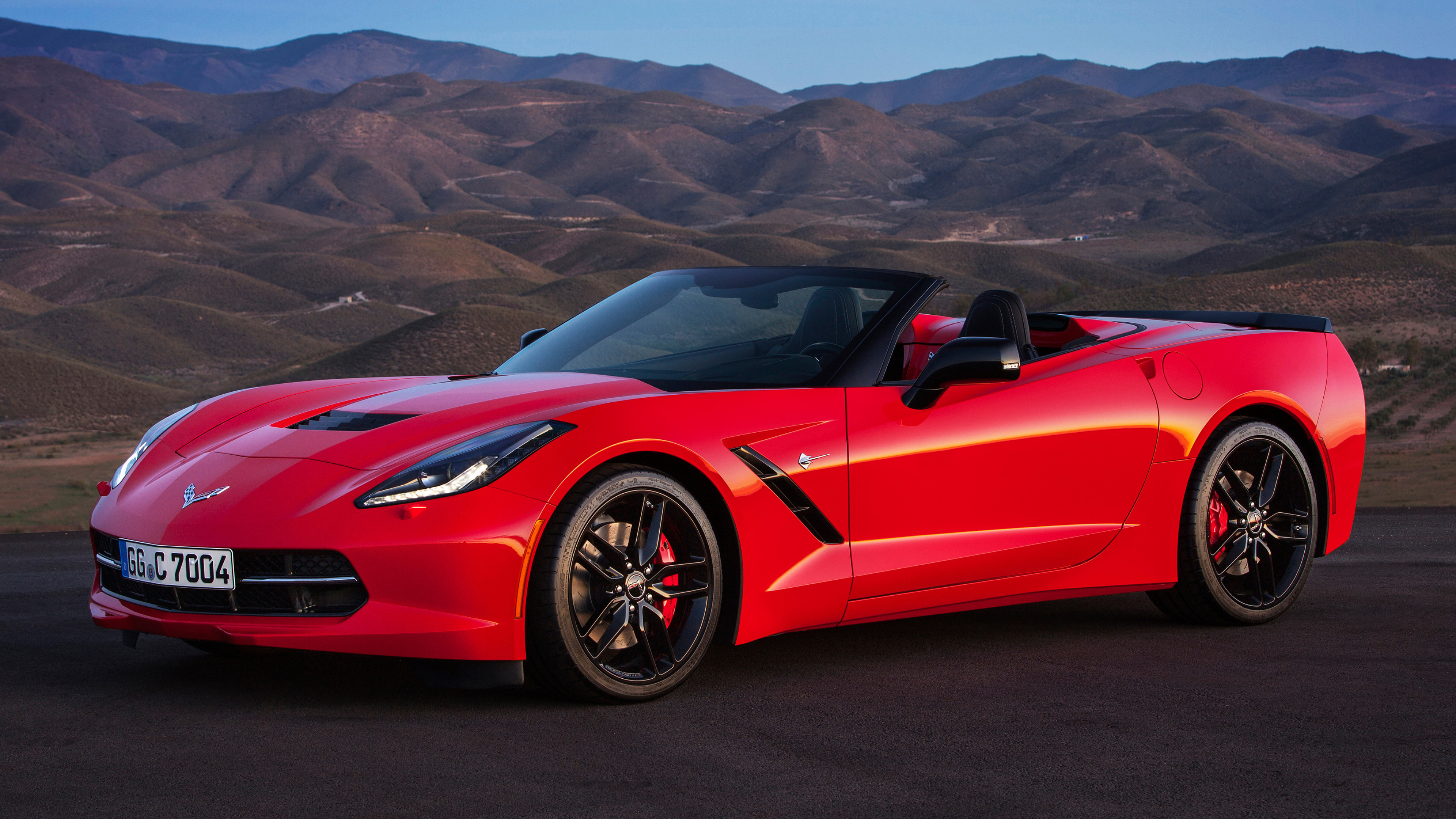 Corvette: The seventh generation convertible, ZR1, Engine with turbo-boost technology, High-speed driving. 3840x2160 4K Background.