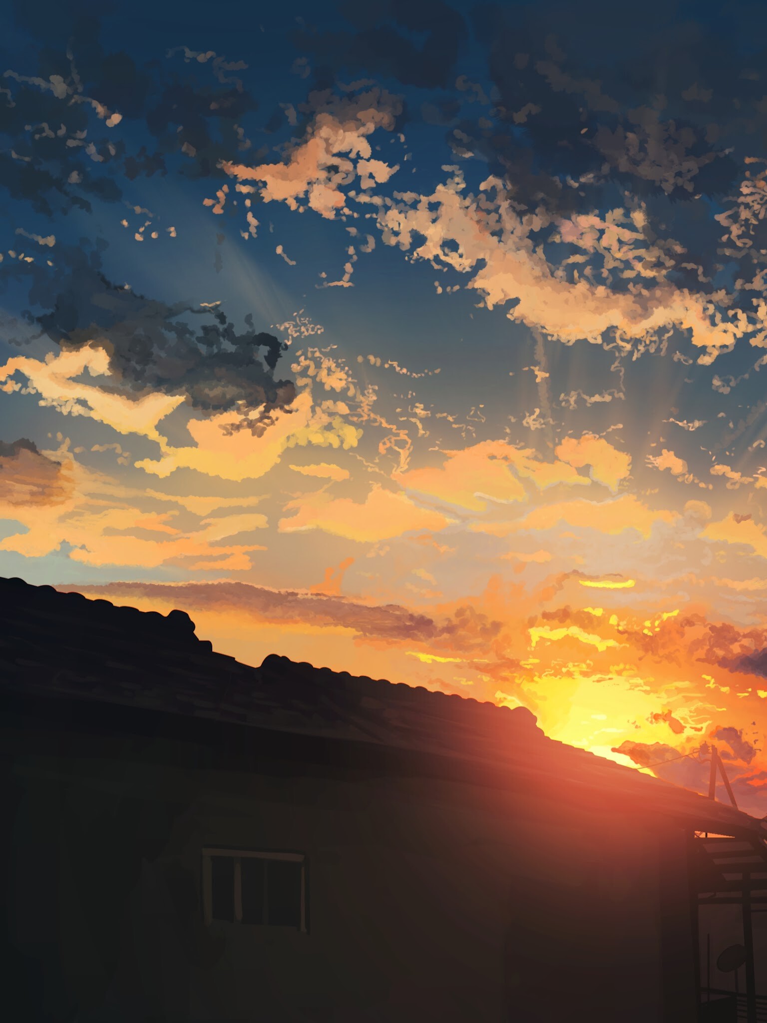 Clouds: Anime, Scenery, Sunrise, Sky, Afterglow, Atmosphere. 1540x2050 HD Wallpaper.