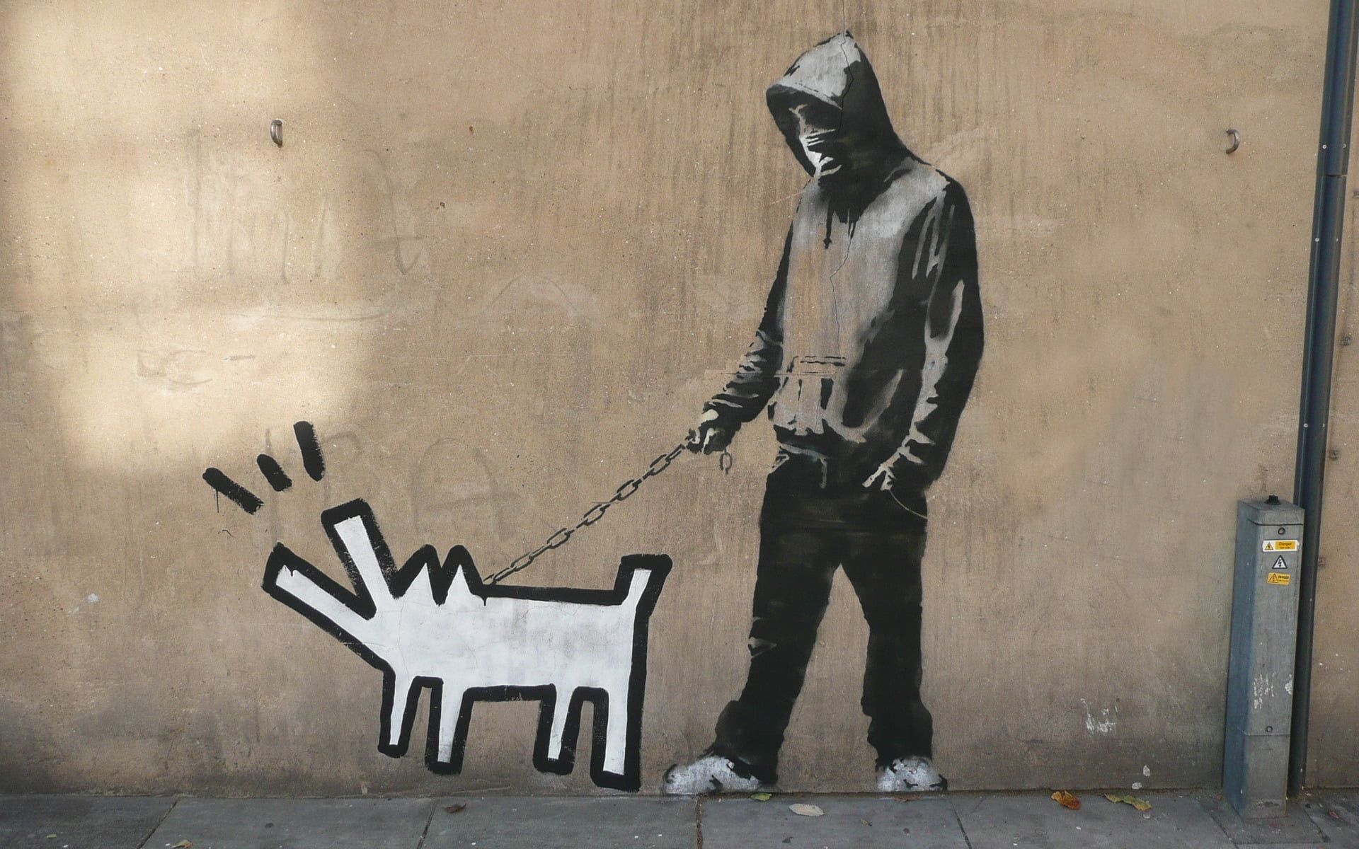 Banksy: Choose Your Weapon pays homage to Keith Haring, Haring's famous dog icon. 1920x1200 HD Background.