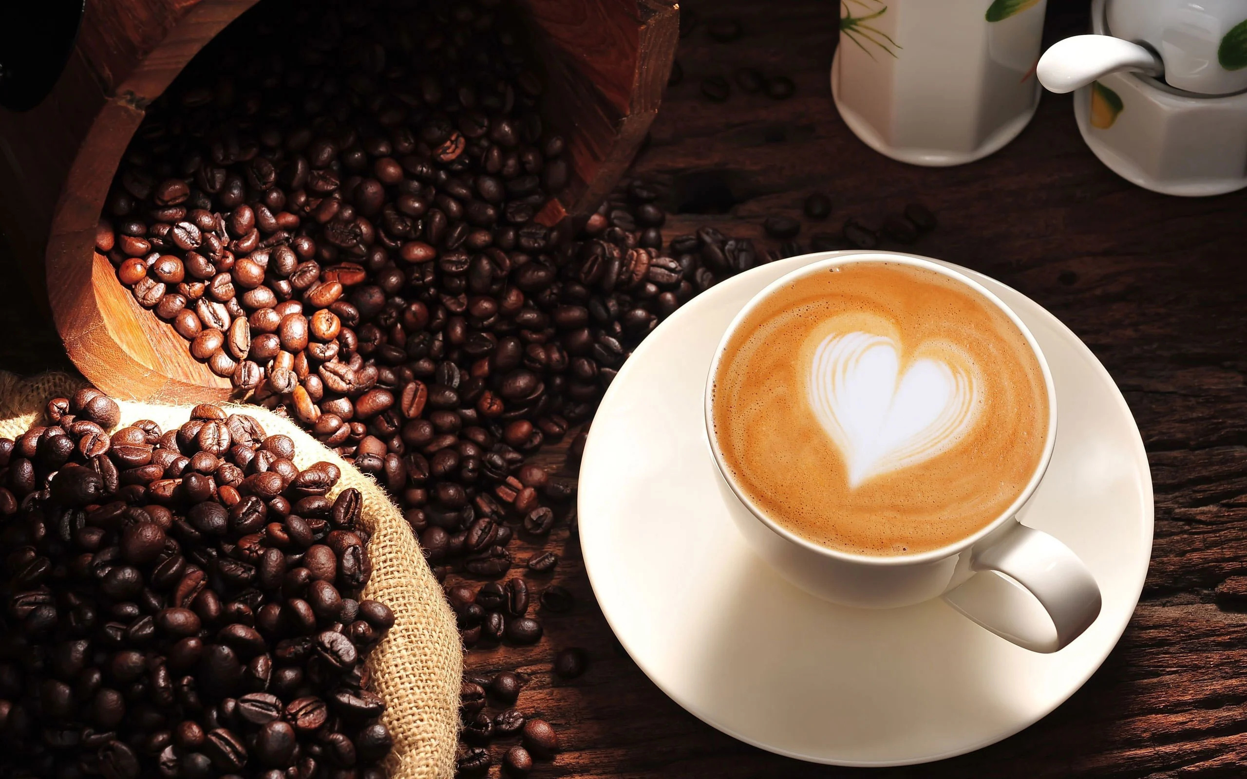 Coffee wallpaper cappuccino, Heart love cup, Coffee beans, Wallpaper, 2560x1600 HD Desktop