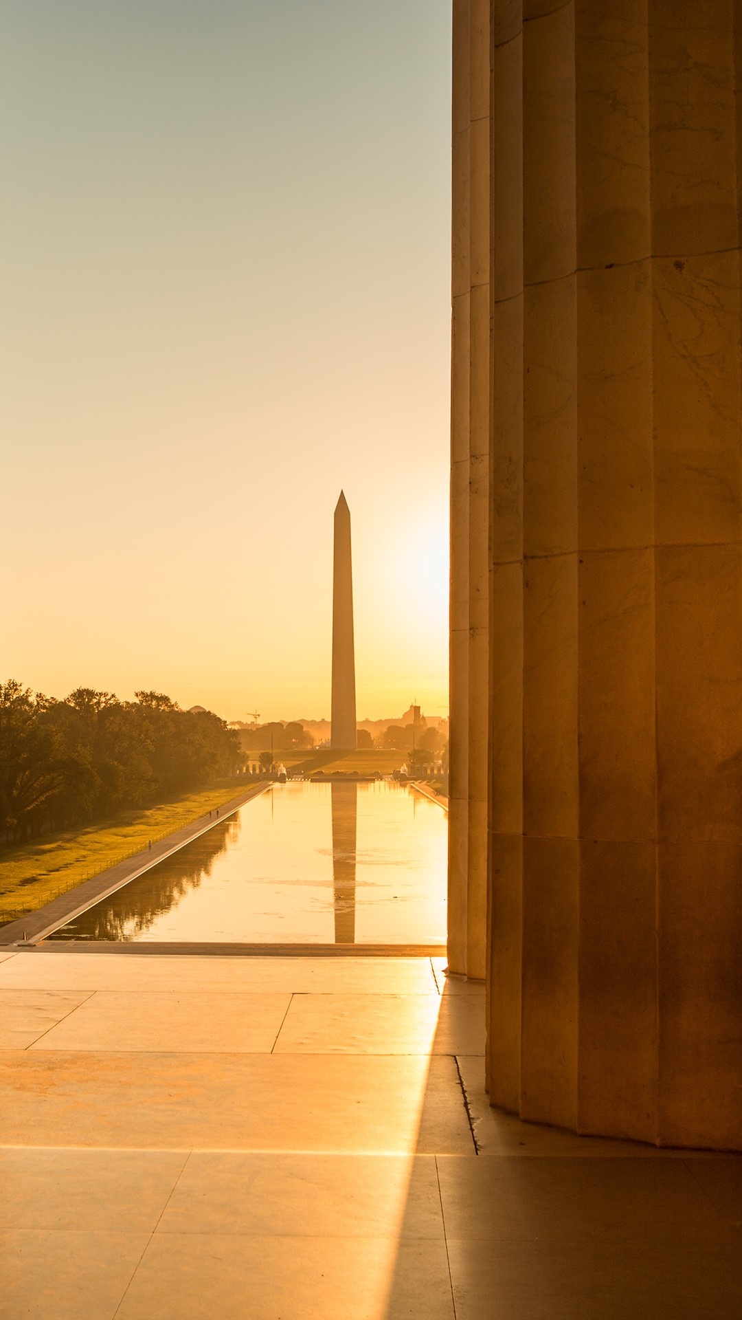 Blick auf das Washington Monument vom Lincoln Memorial aus, 1080x1920 Full HD Handy