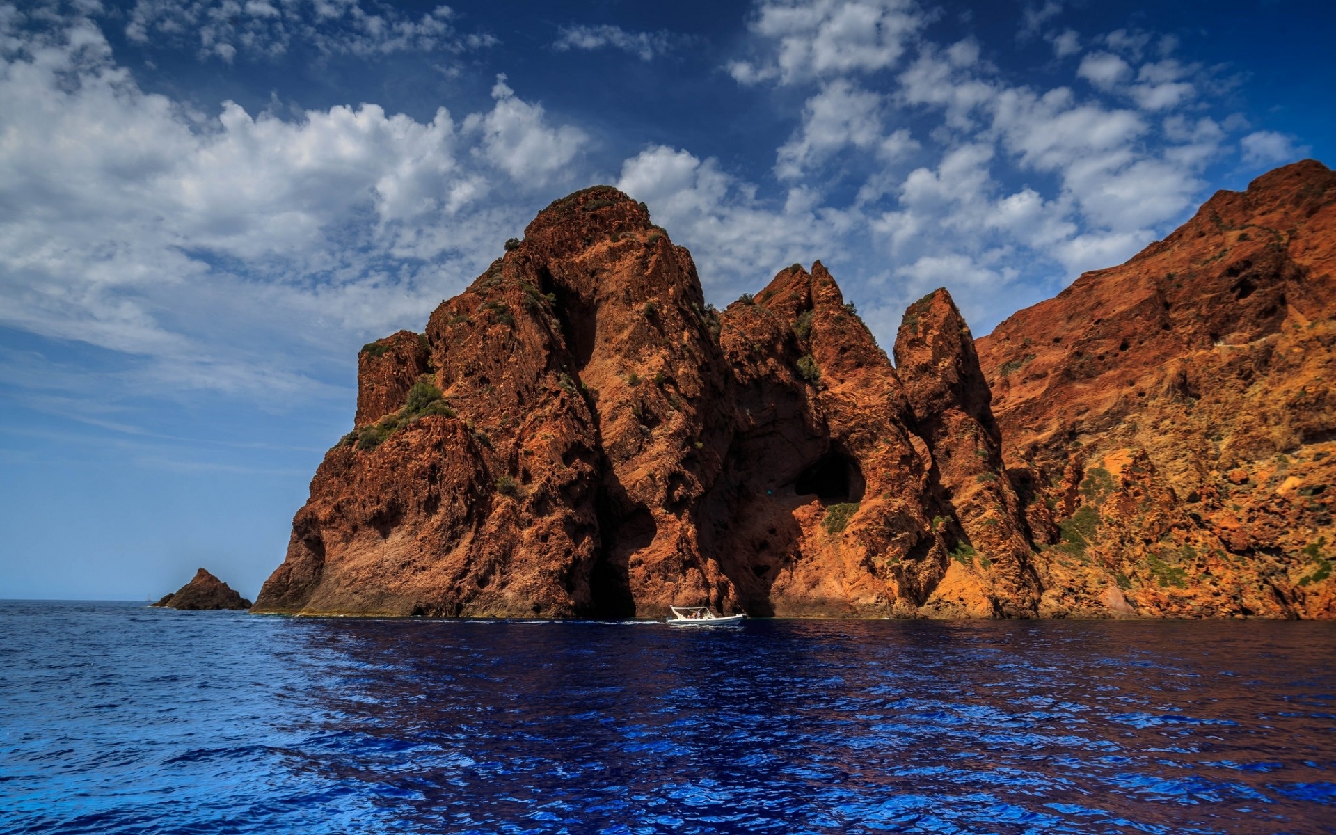 Corsica Island, Mediterranean sea, France sea waves, Boat, 1920x1200 HD Desktop