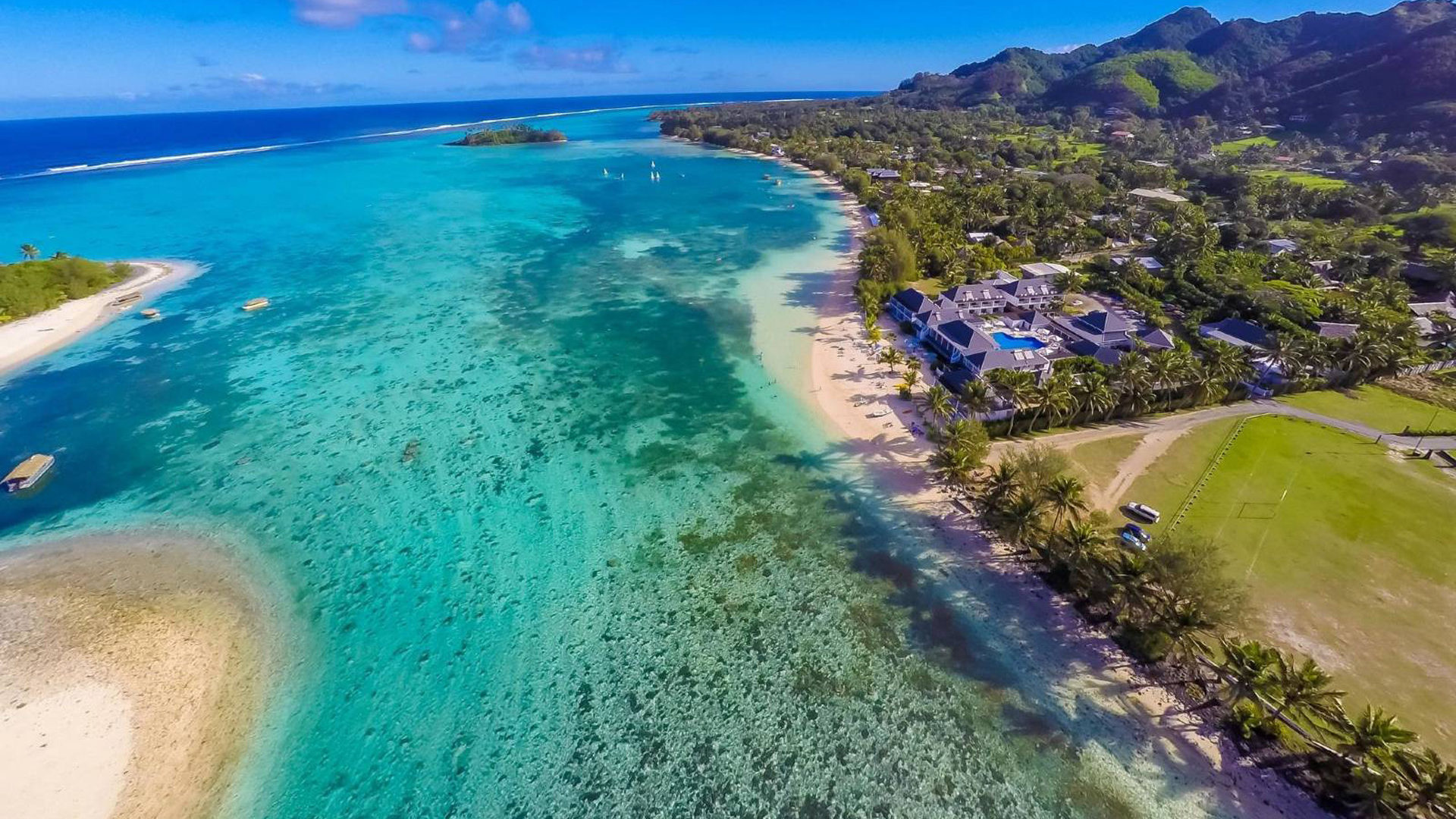 Australia, South Pacific, Cook Islands, Muri Beach Club, Aerial view, 1920x1080 Full HD Desktop