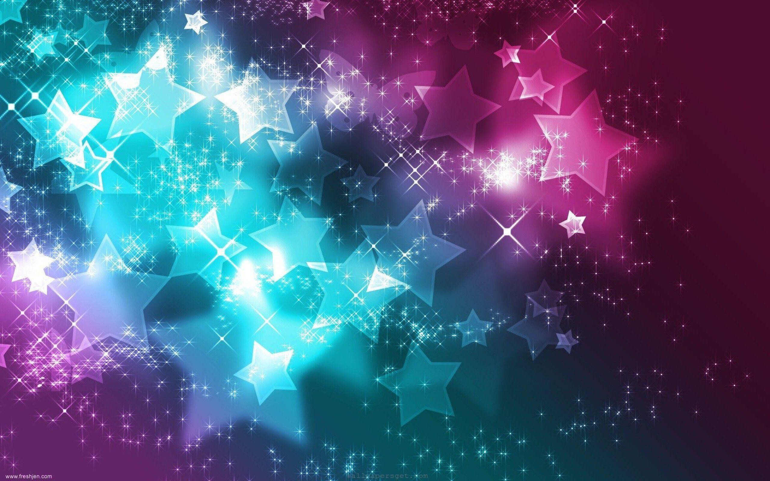 Girly: A magic galaxy full of stars, Glow-in-the-dark butterfly, Blue and purple. 2560x1600 HD Background.
