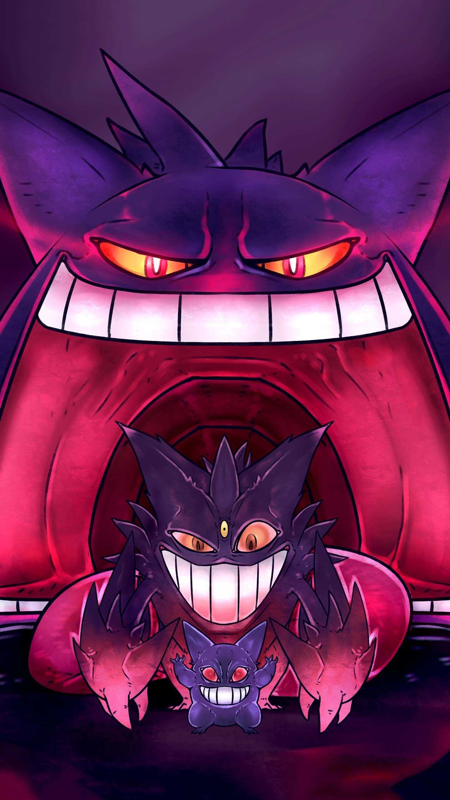 Gengar: Mega Gengar, Gigantamax Gengar, Evolution, A 3rd yellow eye, More spikes in its back and tail. 1440x2560 HD Background.