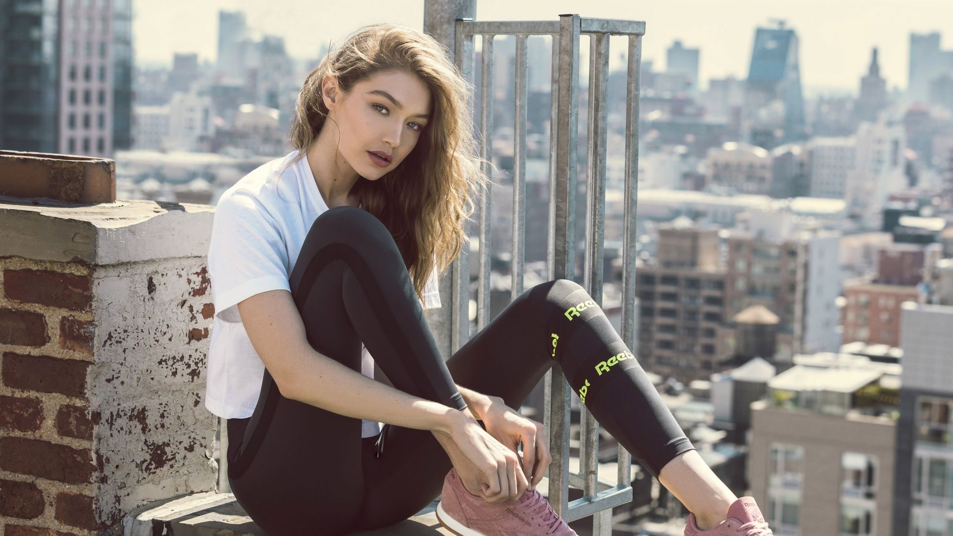 Reebok: Gigi Hadid, A model-sportswear collaboration, A new co-designed capsule collection. 1920x1080 Full HD Background.