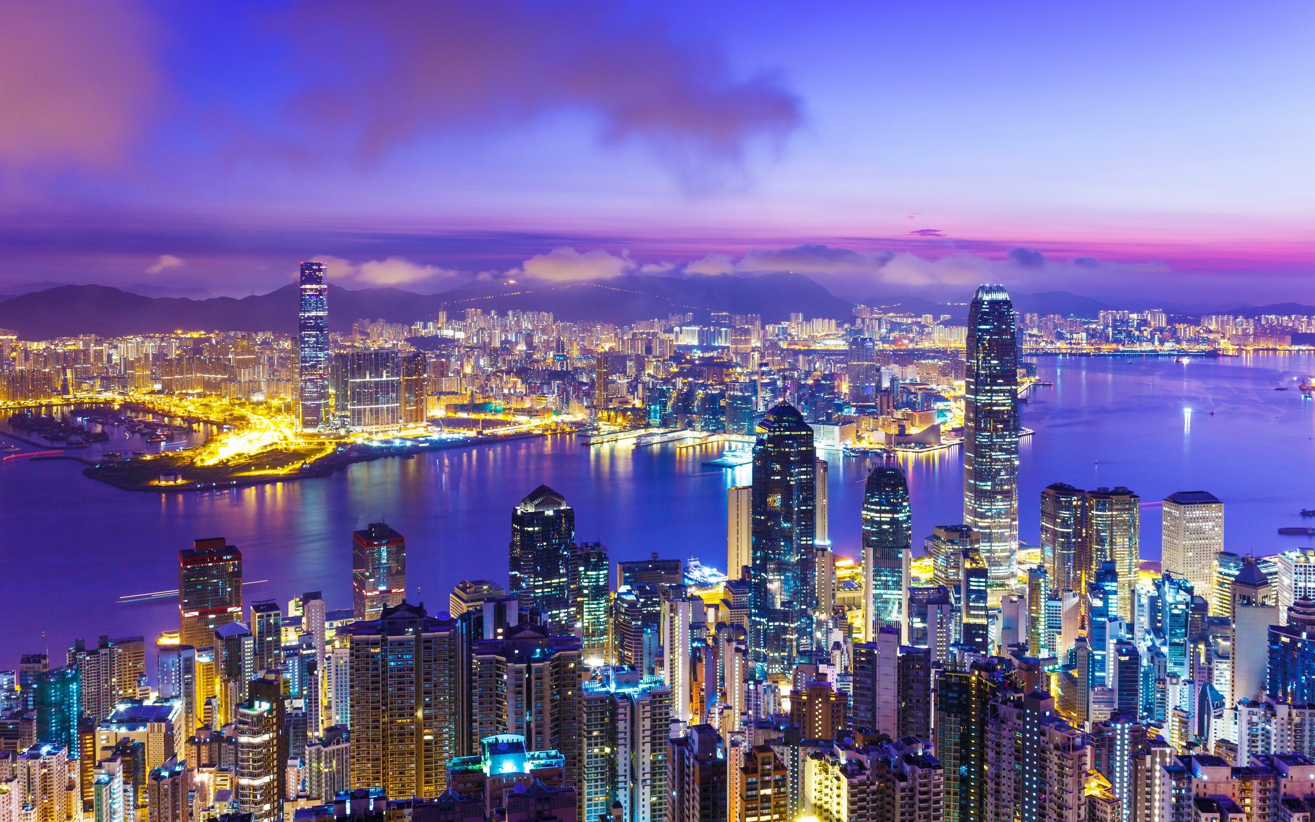 Hong Kong Skyline, Nighttime charm, Mesmerizing views, City lights, 2560x1600 HD Desktop