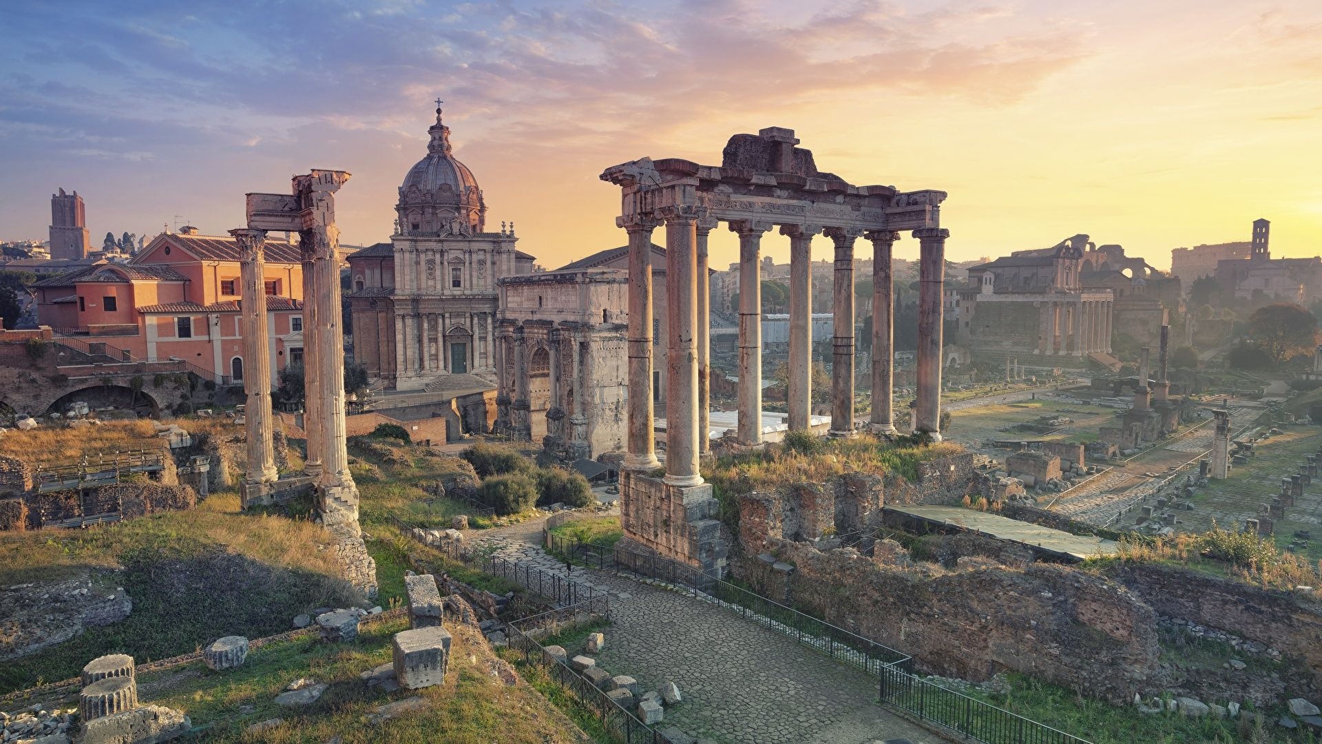 Rome: Roman Forum, Ancient roman architecture. 1920x1080 Full HD Background.