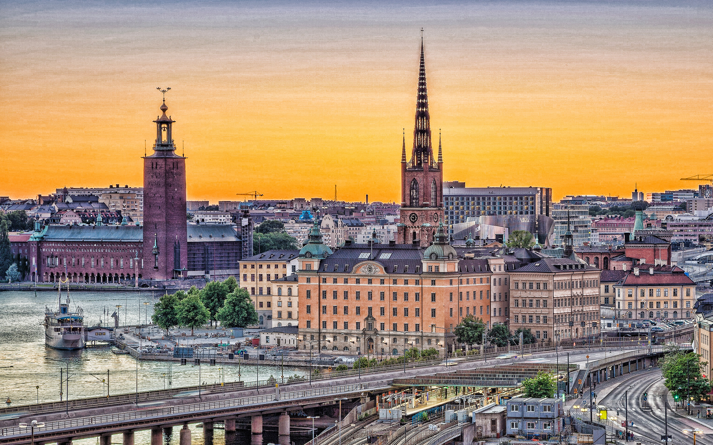 Sweden travels, Stockholm wallpapers, Evening sunset, Iconic bridges, 2880x1800 HD Desktop