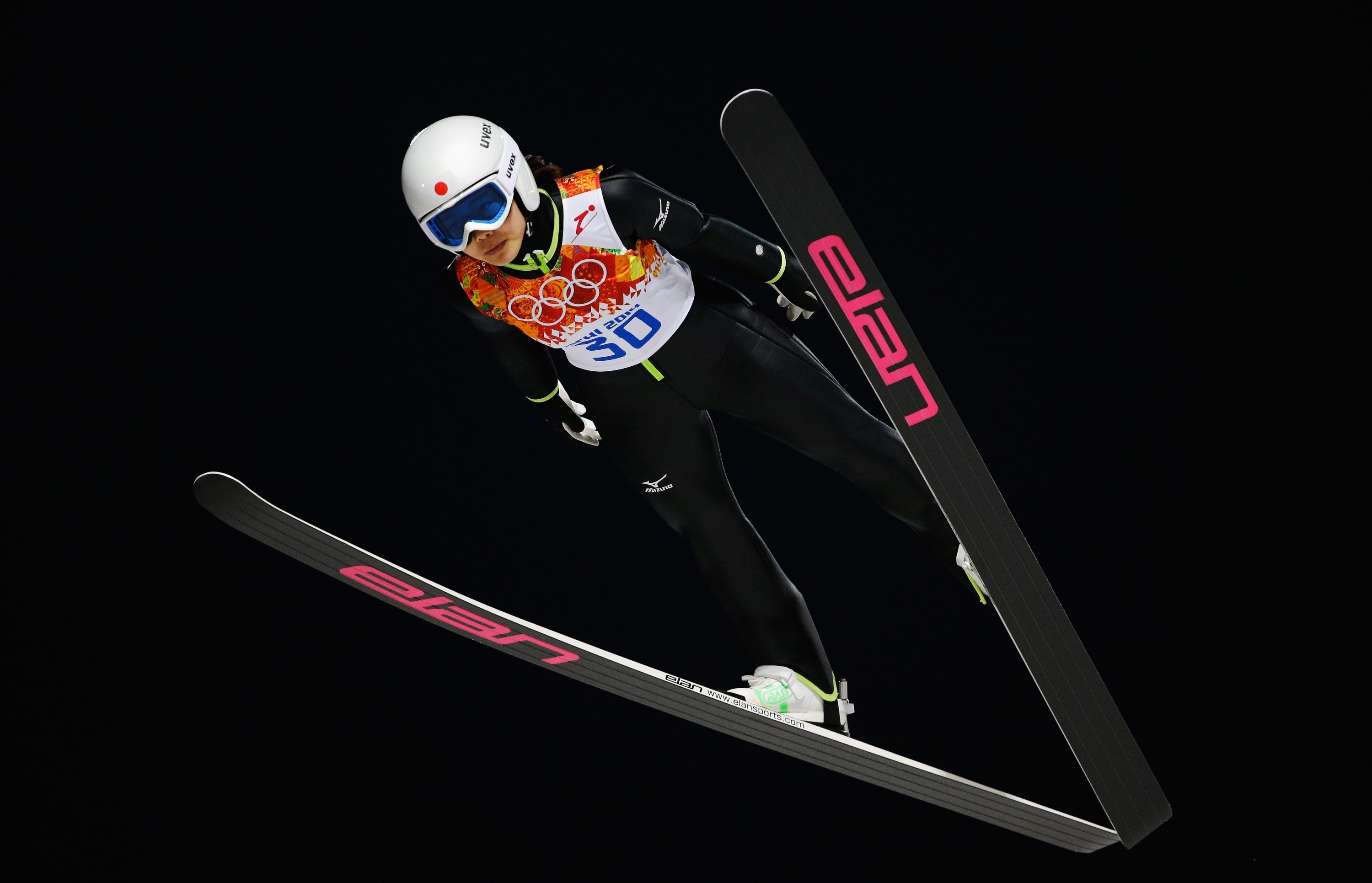 Jumping: Ski jumping, Sochi 2014 Olympic Winter Games, Japanese athlete, Winter sports. 3000x1940 HD Background.