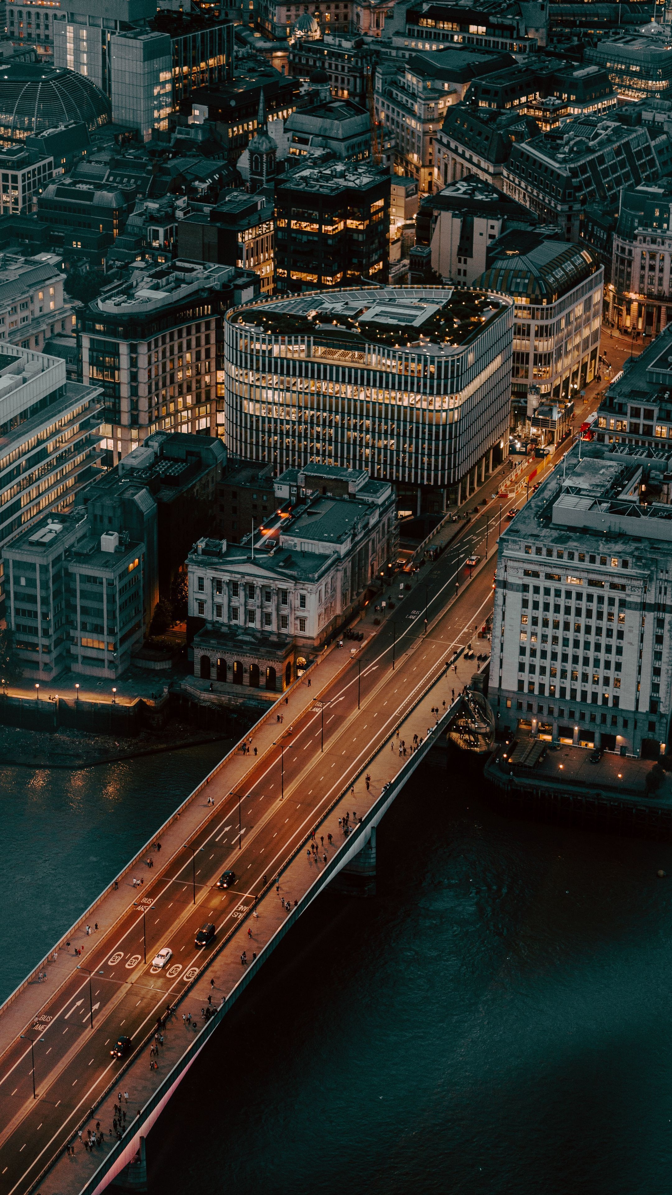 London: Bridge, Urban architecture, Aerial view, English capital. 2160x3840 4K Wallpaper.