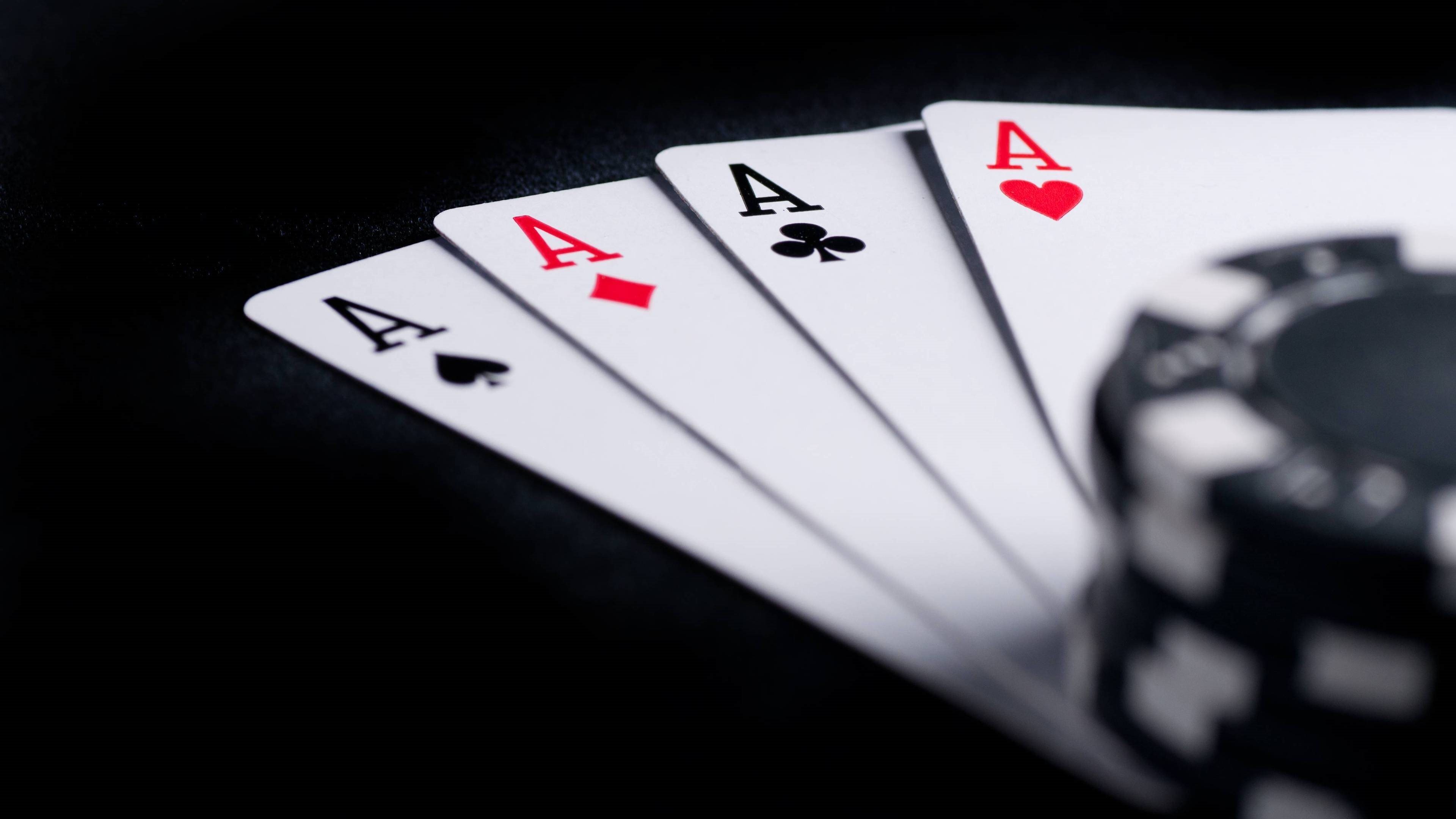 Poker: Four aces, Good luck, Symbolic, Full house, Action. 3840x2160 4K Background.
