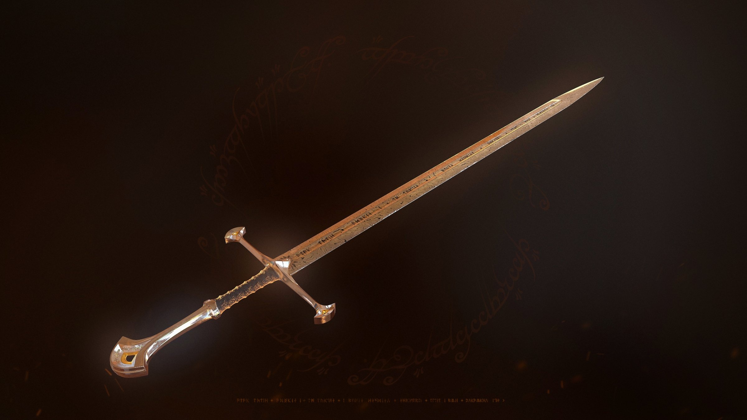 Anduril Sword, Lord of the Rings, King Elessar's sword, 3D model, 2400x1350 HD Desktop