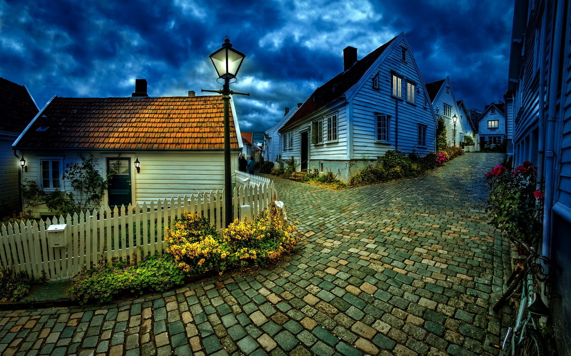 Night village glow, Quiet streets, Serene atmosphere, Charming scenery, 1920x1200 HD Desktop