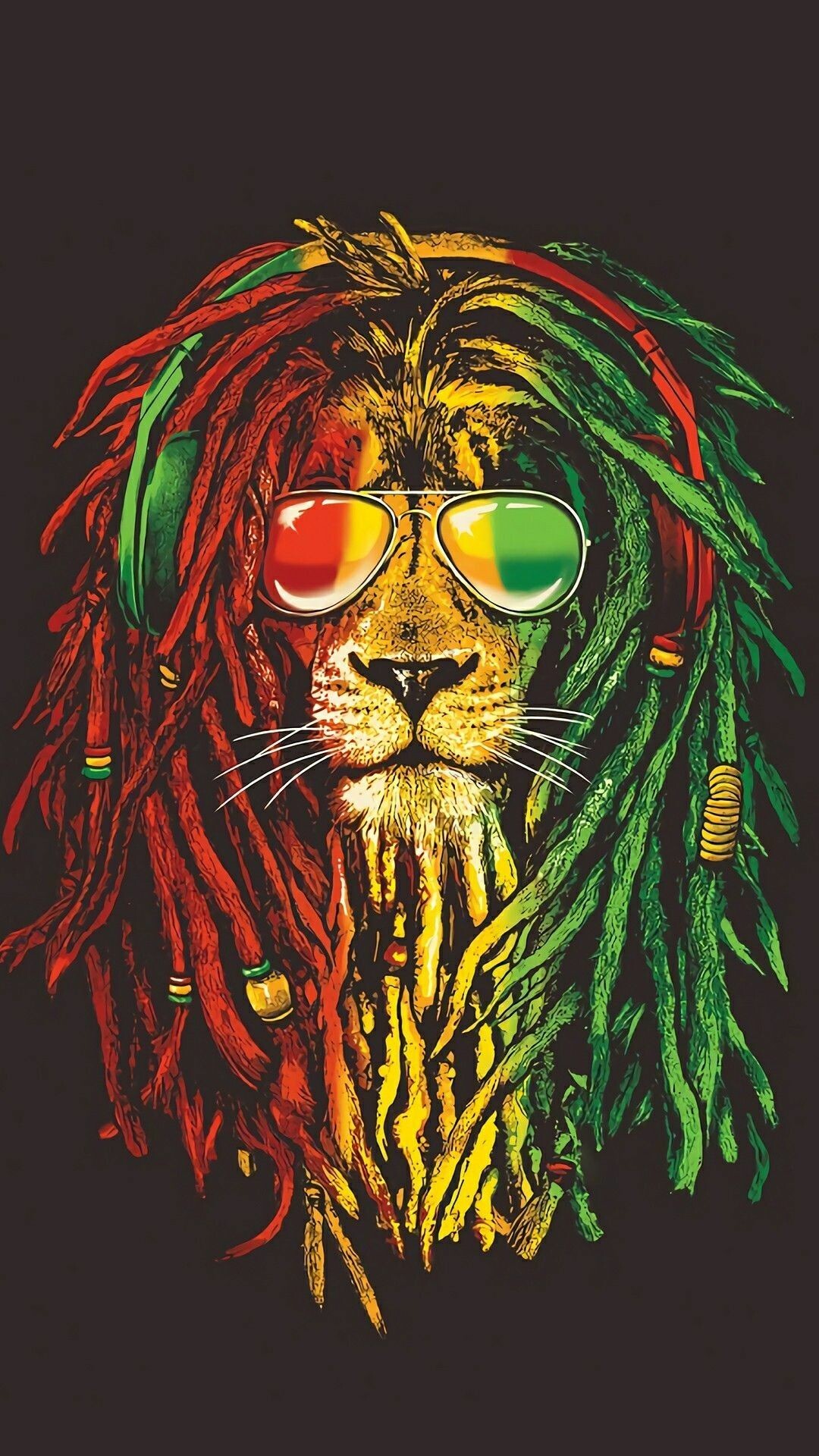 Lion: Reggae, Mane, Colorful, Illustration, Predator. 1080x1920 Full HD Wallpaper.