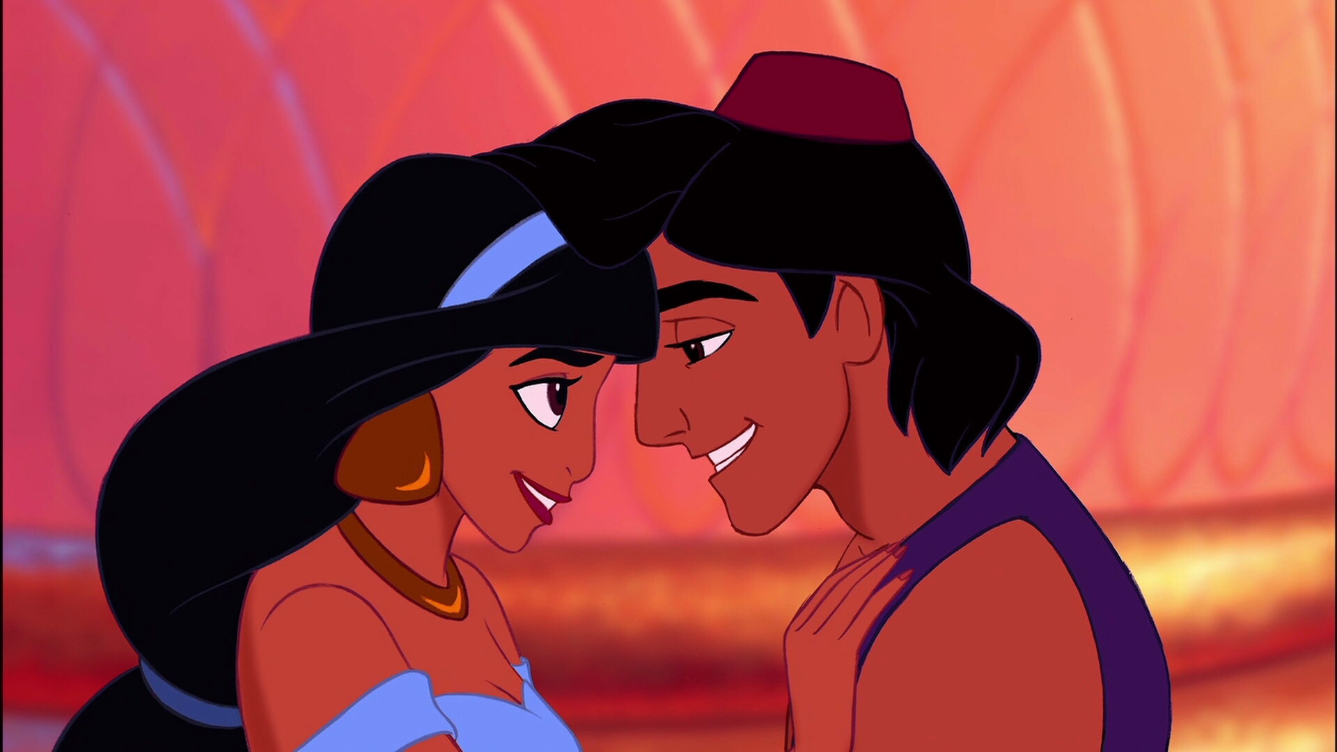 Aladdin (Cartoon): Taking place in the fictional Arabian city of Agrabah, the title character, a Street Urchin, meets and falls in love with the Rebellious Princess Jasmine. 1920x1080 Full HD Wallpaper.