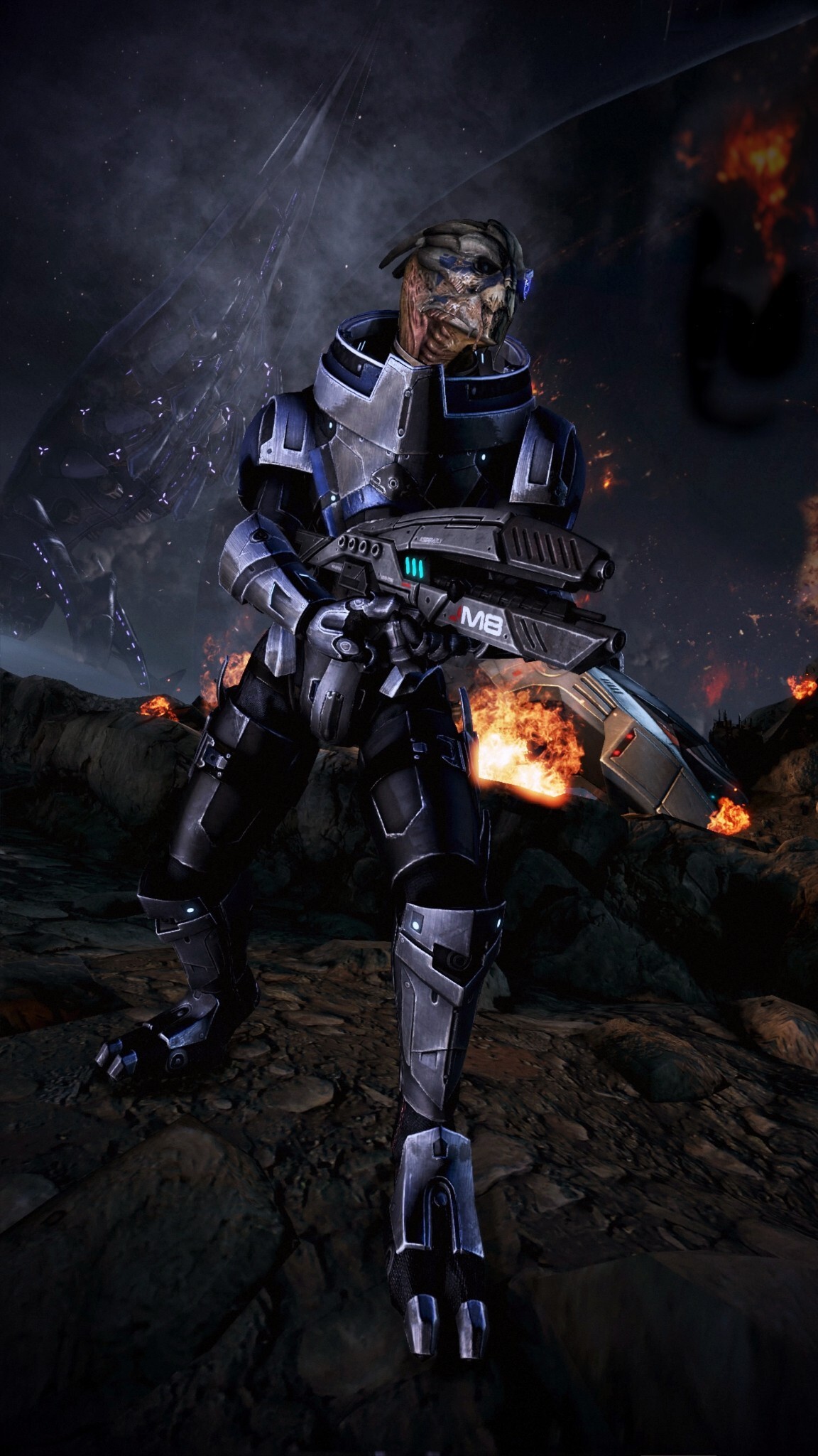 Garrus Vakarian: A party member on Menae, one of Palaven's moons, Reapers invade Turian world, Mass Effect 3. 1160x2050 HD Background.
