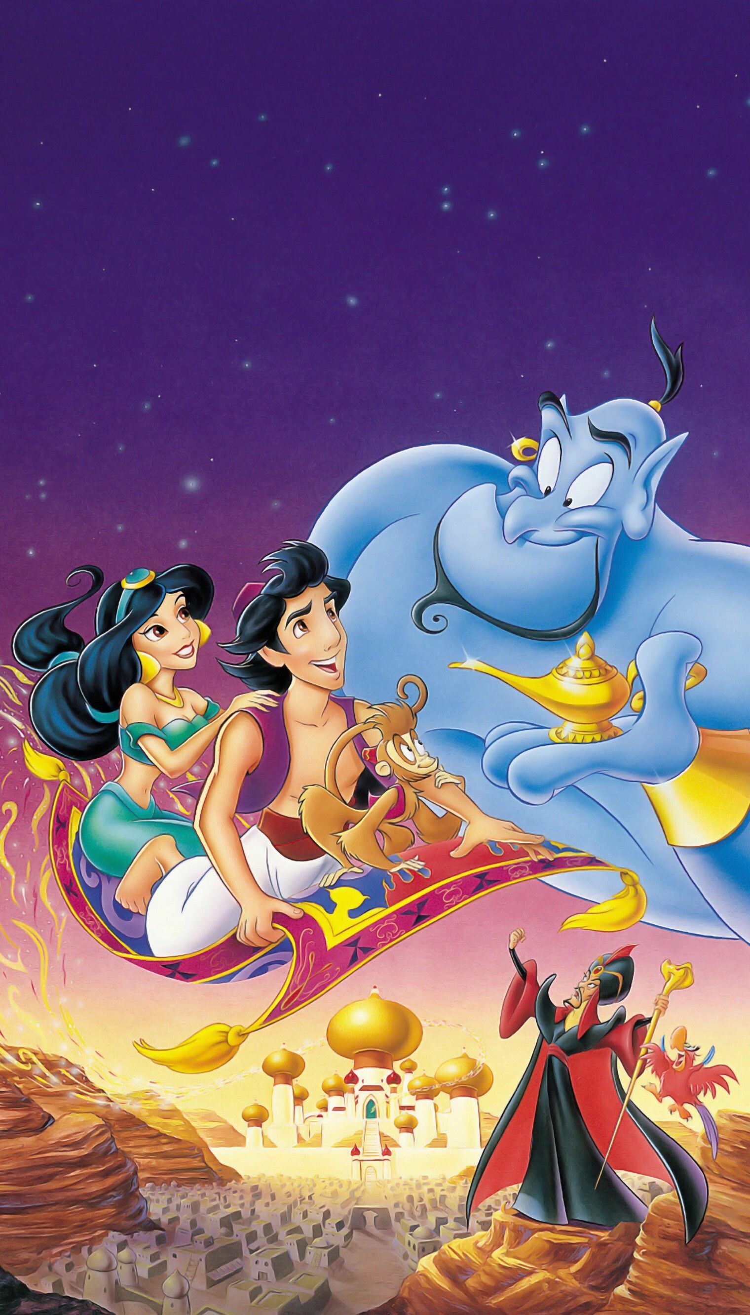 Aladdin (Cartoon): Garnered two Academy Awards, as well as other accolades for its soundtrack, which had the first and only number from a Disney feature to earn a Grammy Award for Song of the Year, for the film's "A Whole New World," sung by Peabo Bryson and Regina Belle. 1520x2670 HD Background.