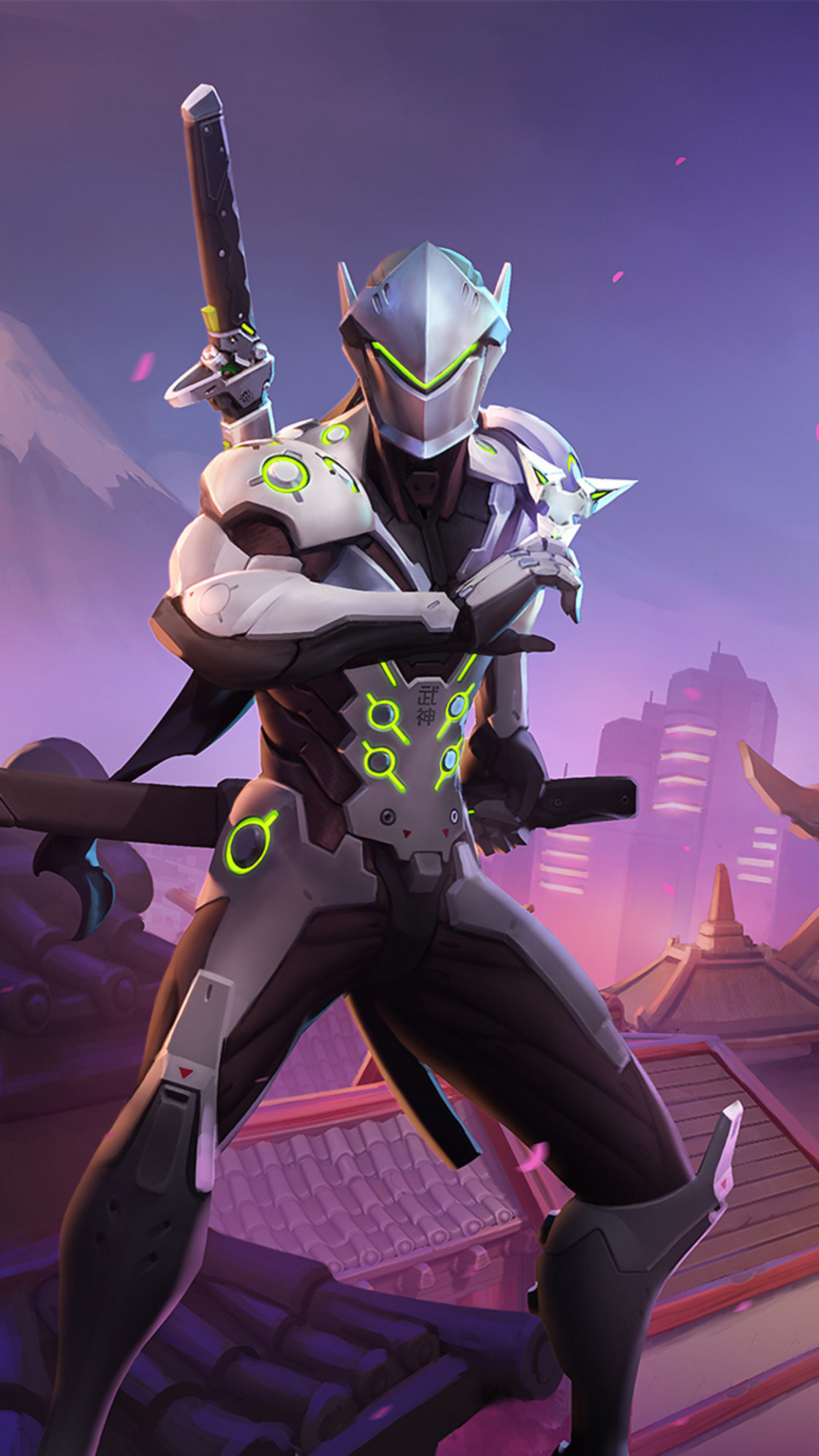 Genji: Overwatch, Dashes straight forward dealing damage to all enemies he passes through with Swift Strike. 2160x3840 4K Background.