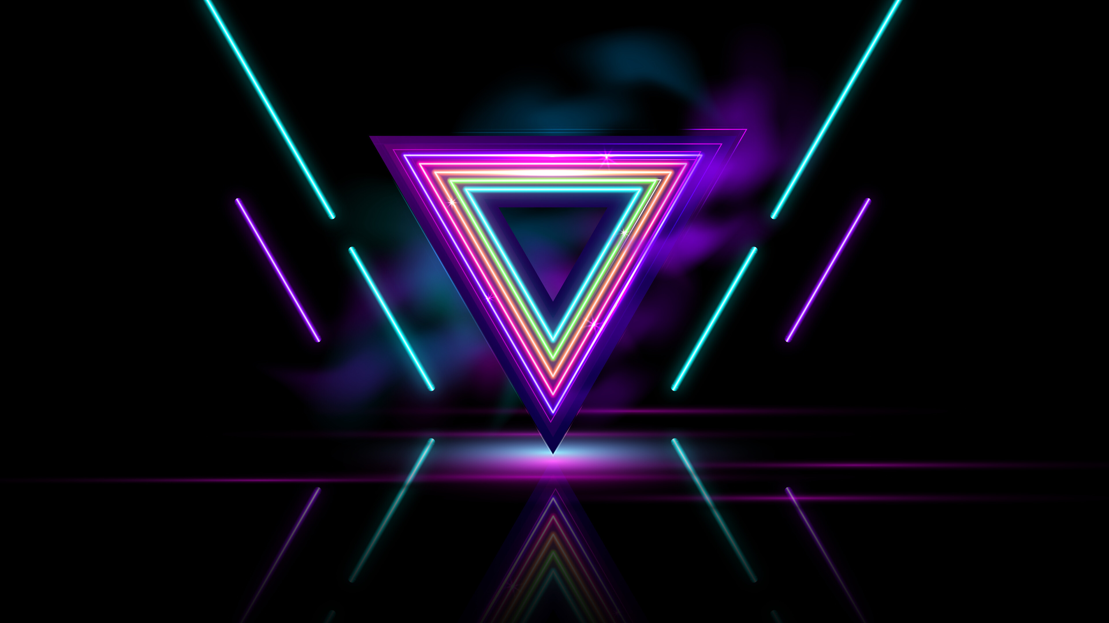 Triangle: Abstract equilateral figure, Neon lights, Rays. 3840x2160 4K Wallpaper.