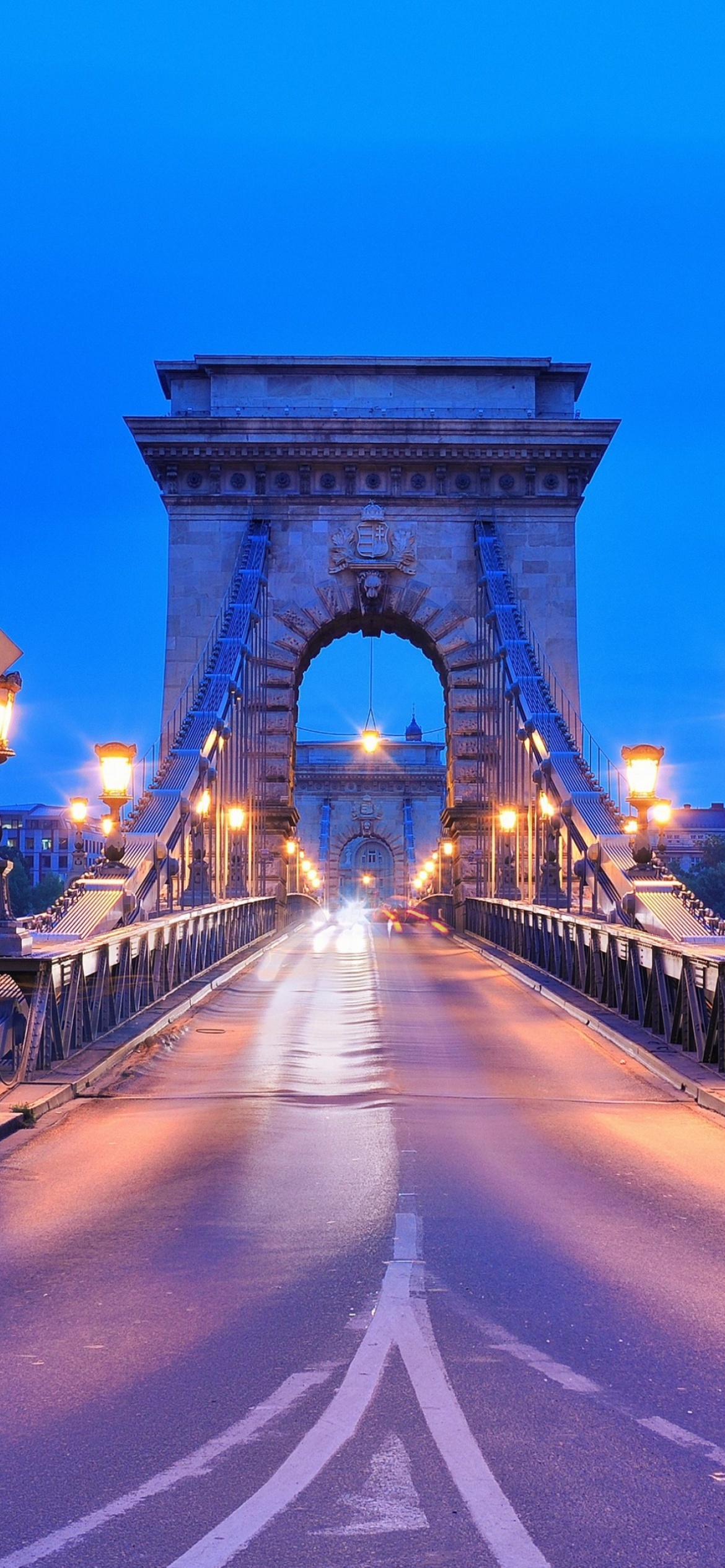 Budapest: A chain bridge that spans the River Danube between Buda and Pest. 1170x2540 HD Wallpaper.